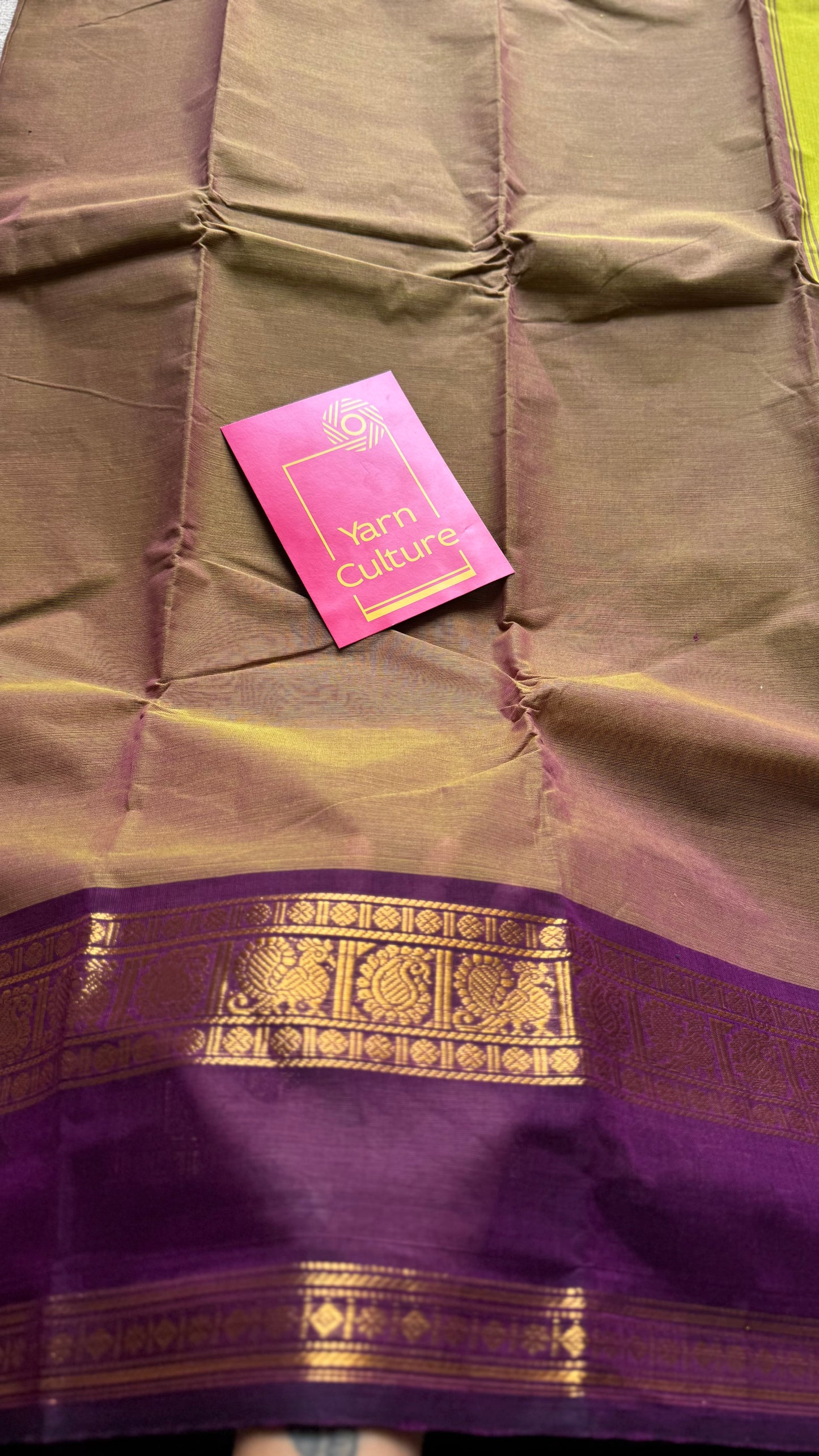 Pale taupe dual tone with dark purple contrast border, kanchi cotton - YCCOTNOCCC05