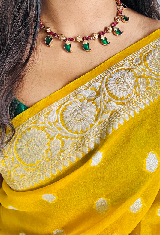Green mango palakka neckpiece, with earrings - YCGPNP619