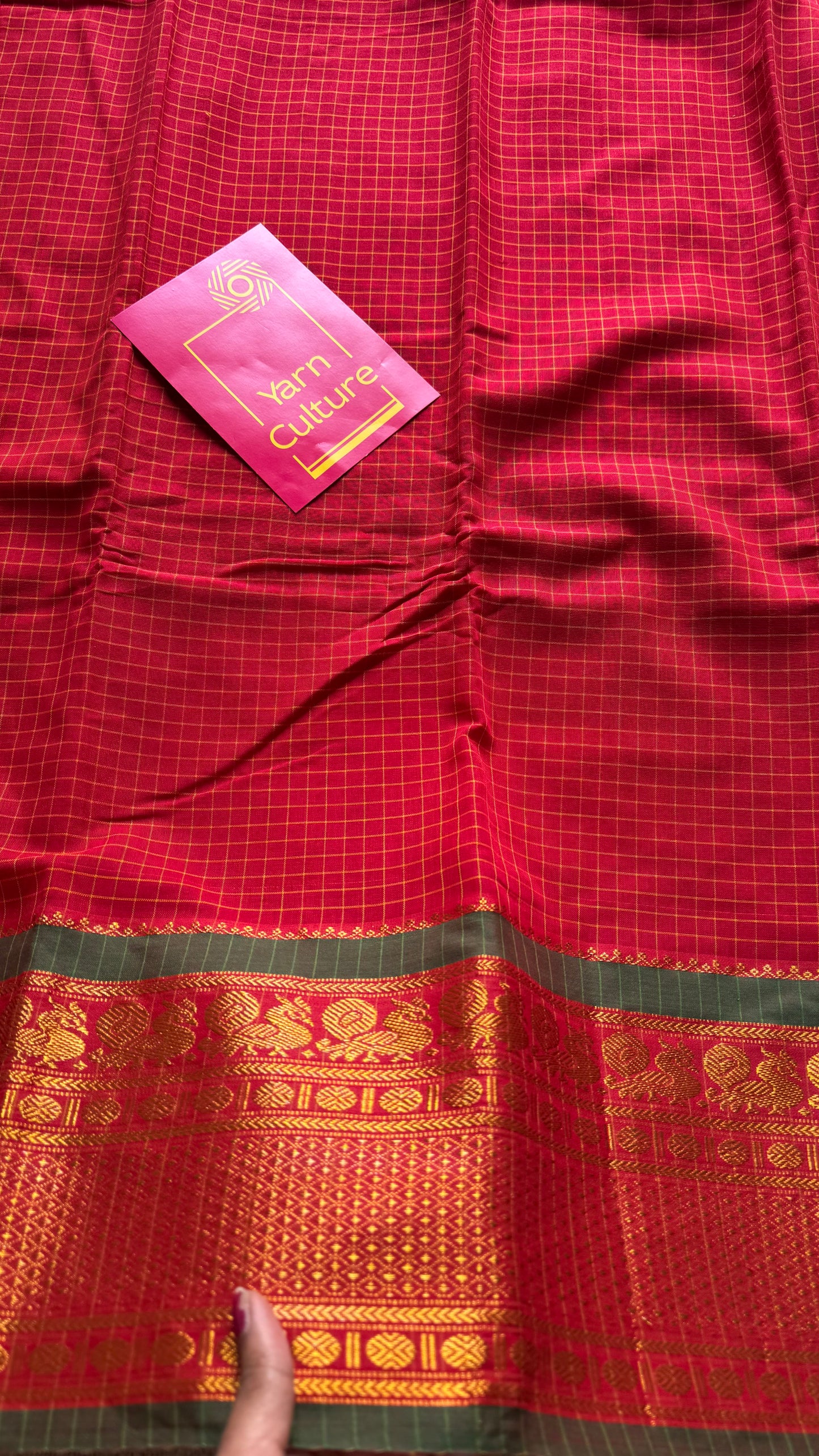 Red checks with zari border, premium narayanpet, soft cotton - YCWOTDOCNP05