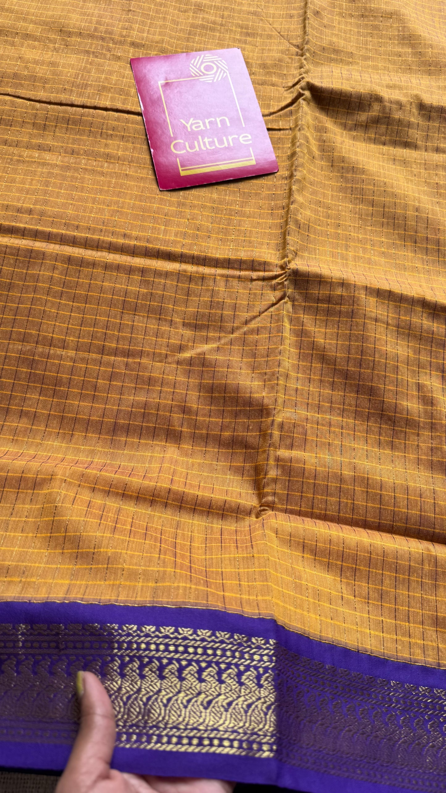 Yellow with purple, checks - cotton silk - YCCOTNSEKCS09