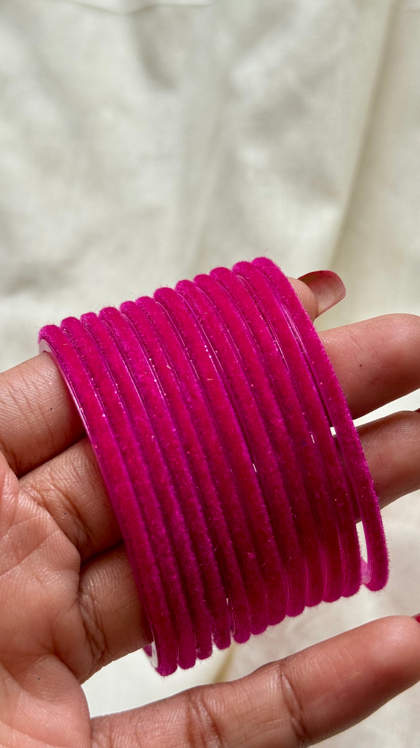 Magenta velvet glass bangles, set of 12 - YCBANGL385