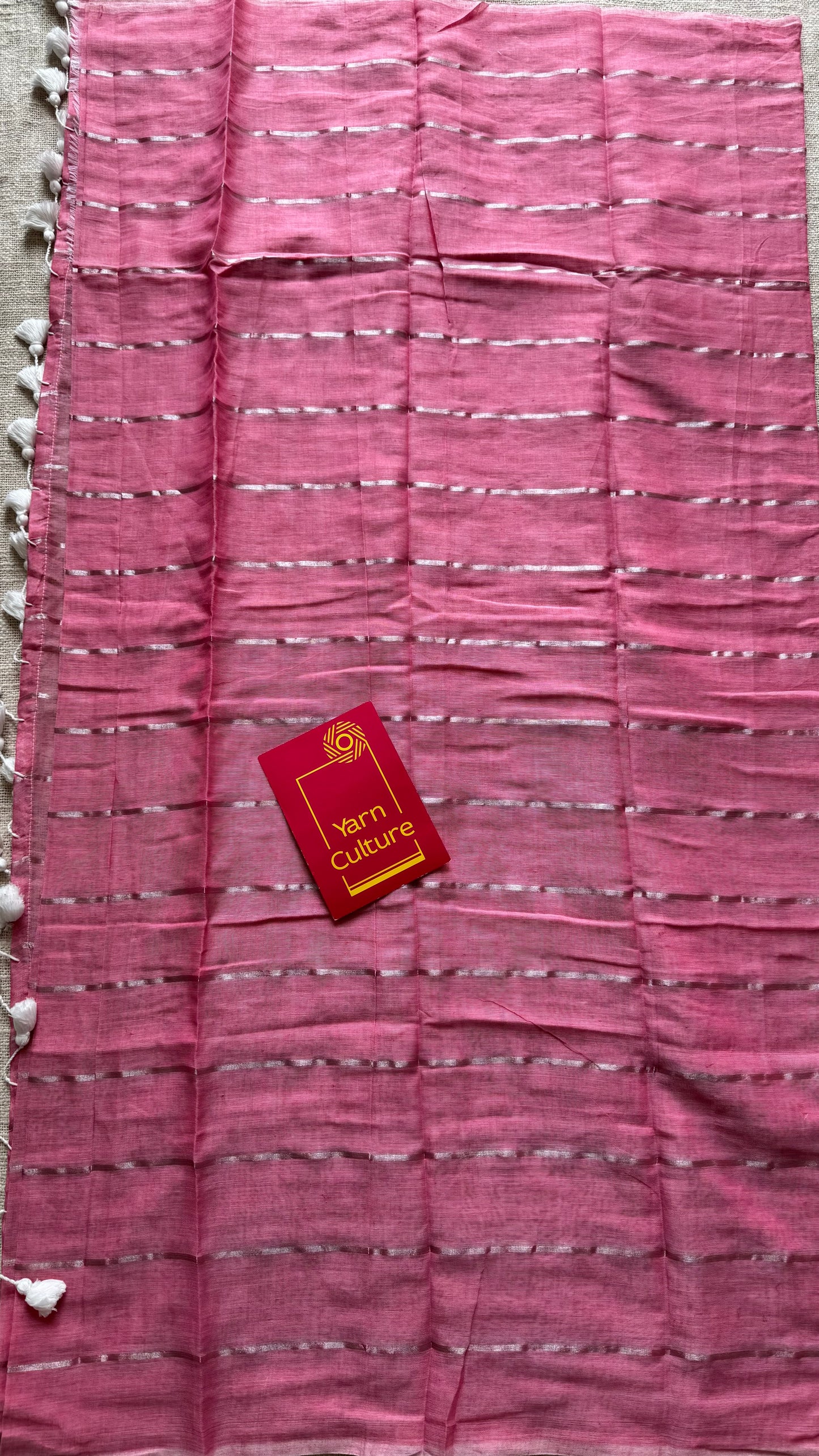 Candy Rose - pastel dusty pink with silver zari stripes, mul cotton - YCBCJULMS04