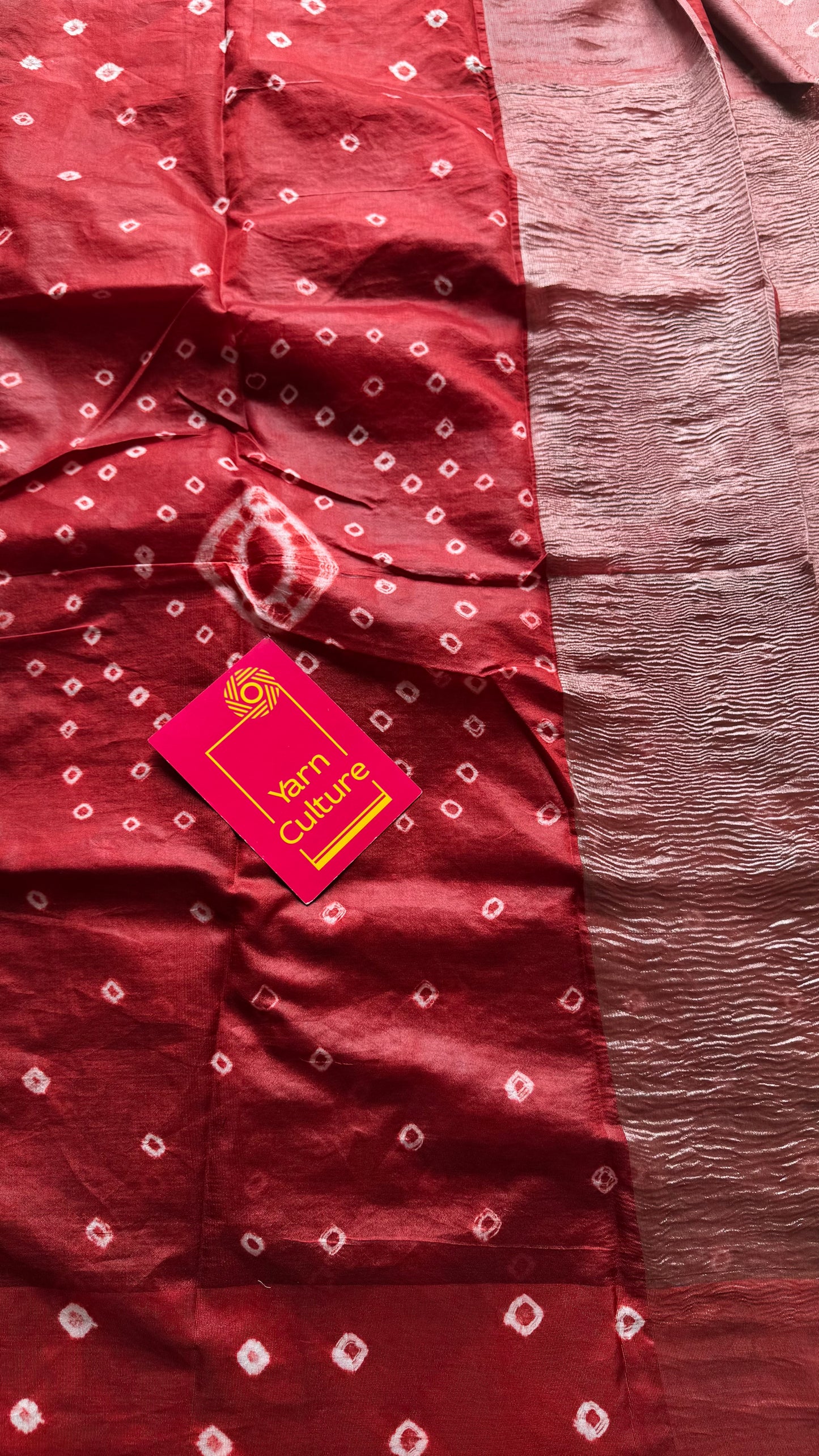 Reddish brown in crushed tissue, with bandhni borders in art silk - YCBLFE21