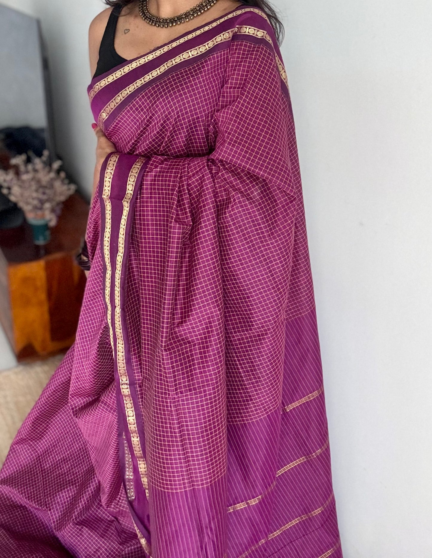 Wine, arani checks, cotton silk - YCCOTNOCAR09