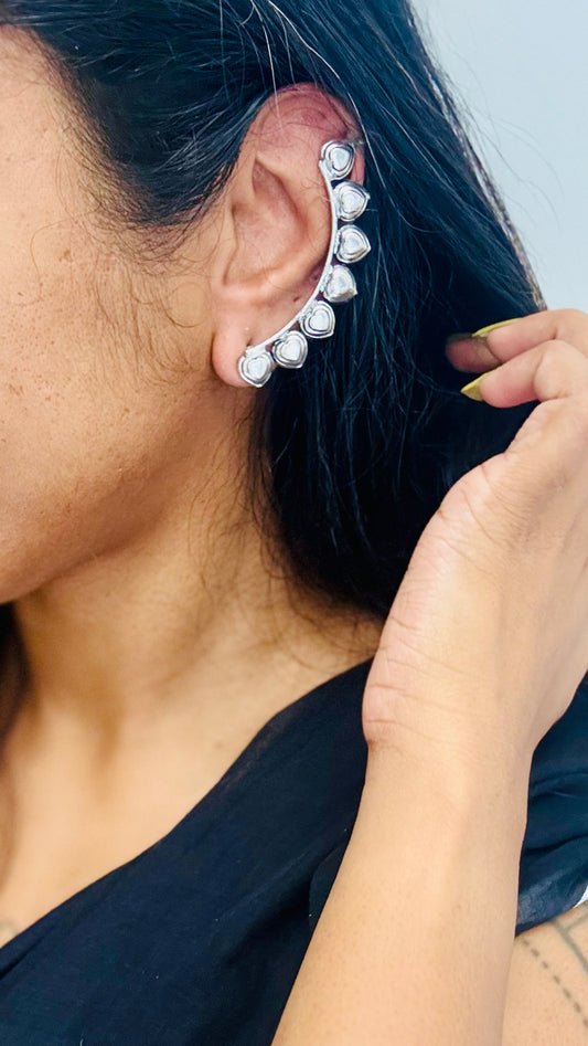 Oxidised silver, heart patterned earcuff - YCOSEEC301