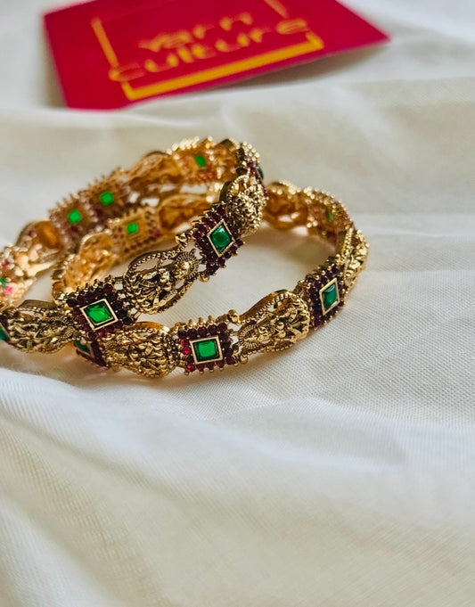 Green and ruby stone Lakshmi bangles set of 2, size 2.6 - YCGPBA821