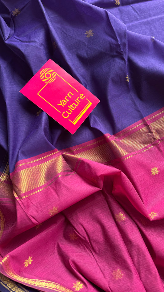Purple with dark pink, gold buttas, semi maheshwari cotton silk - YCCOTNFEJUSM03