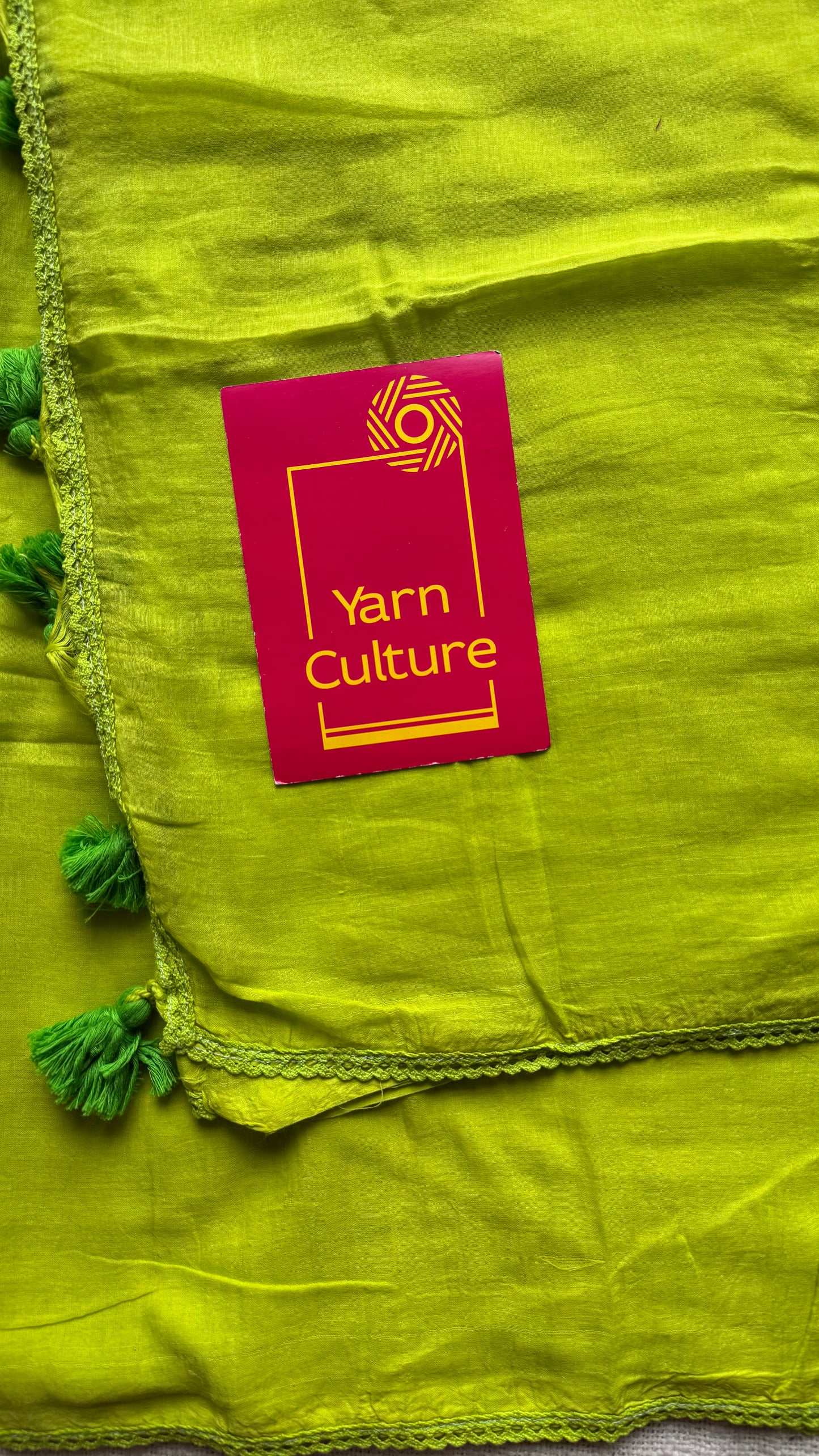 Lime green plain mul with lace border - YCBCMCLSE03
