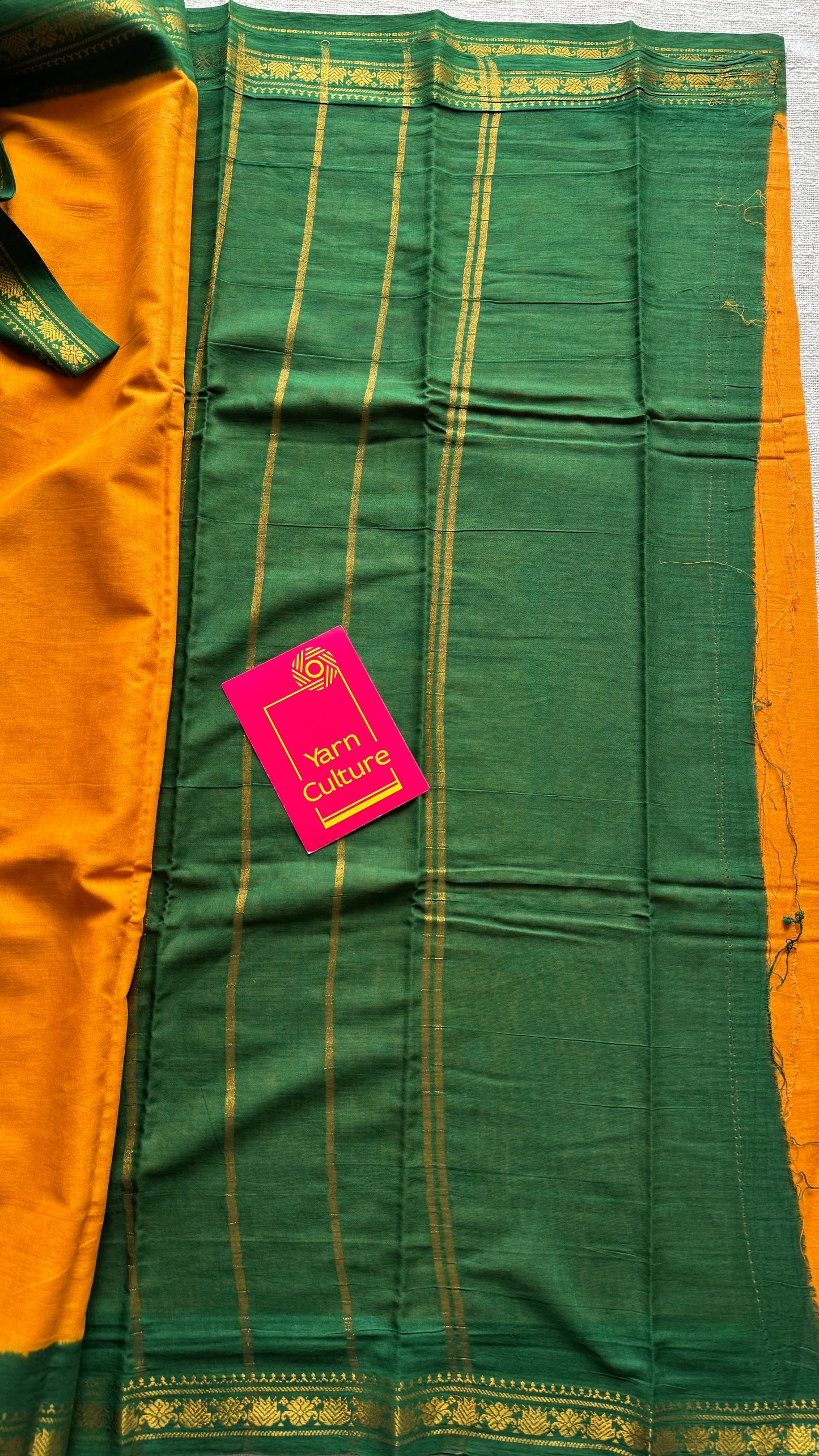 Yellow with green border sungudi, kattuchayam dyed, madurai cotton - YCCOTNSEMS99
