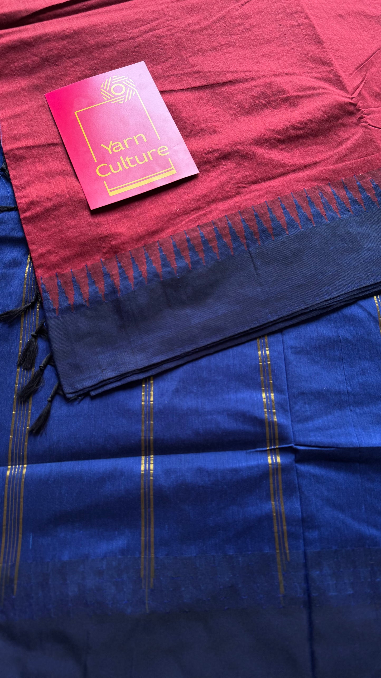 Red with royal blue temple border - cotton silk - YCCOTNOCKCS5