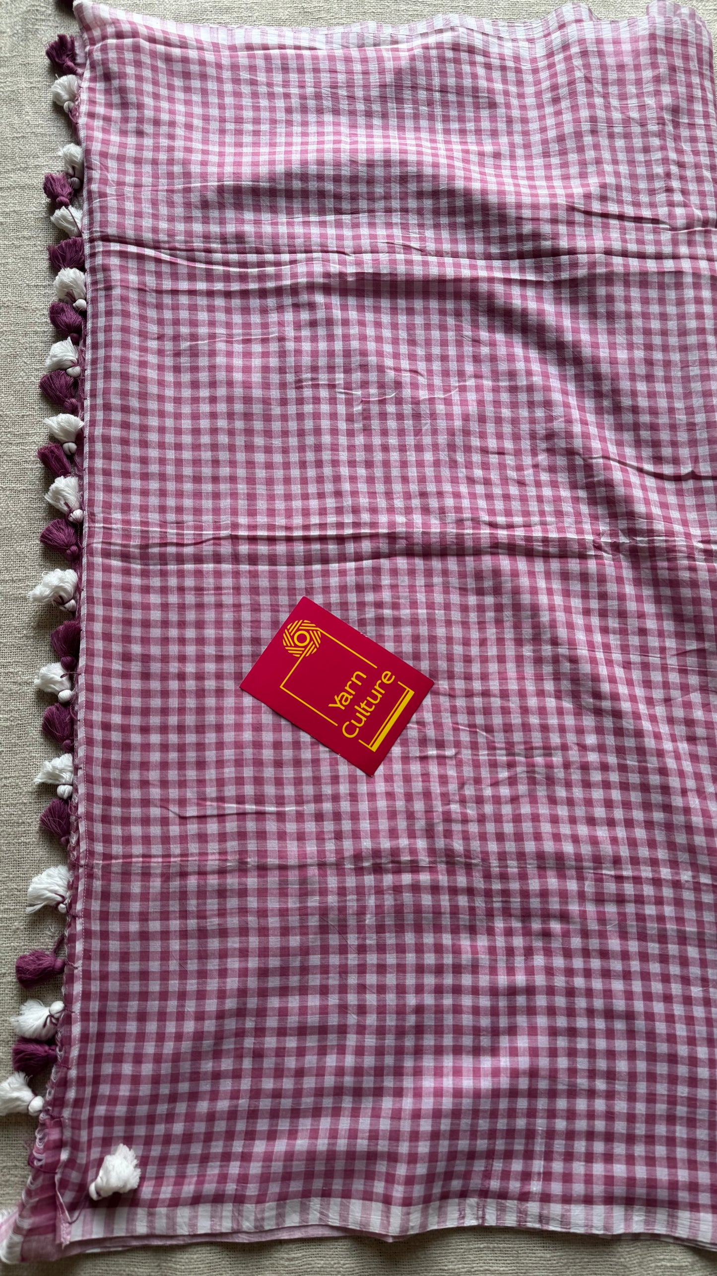 Mauve and white checkered mul cotton saree - YCBCMCCMA31