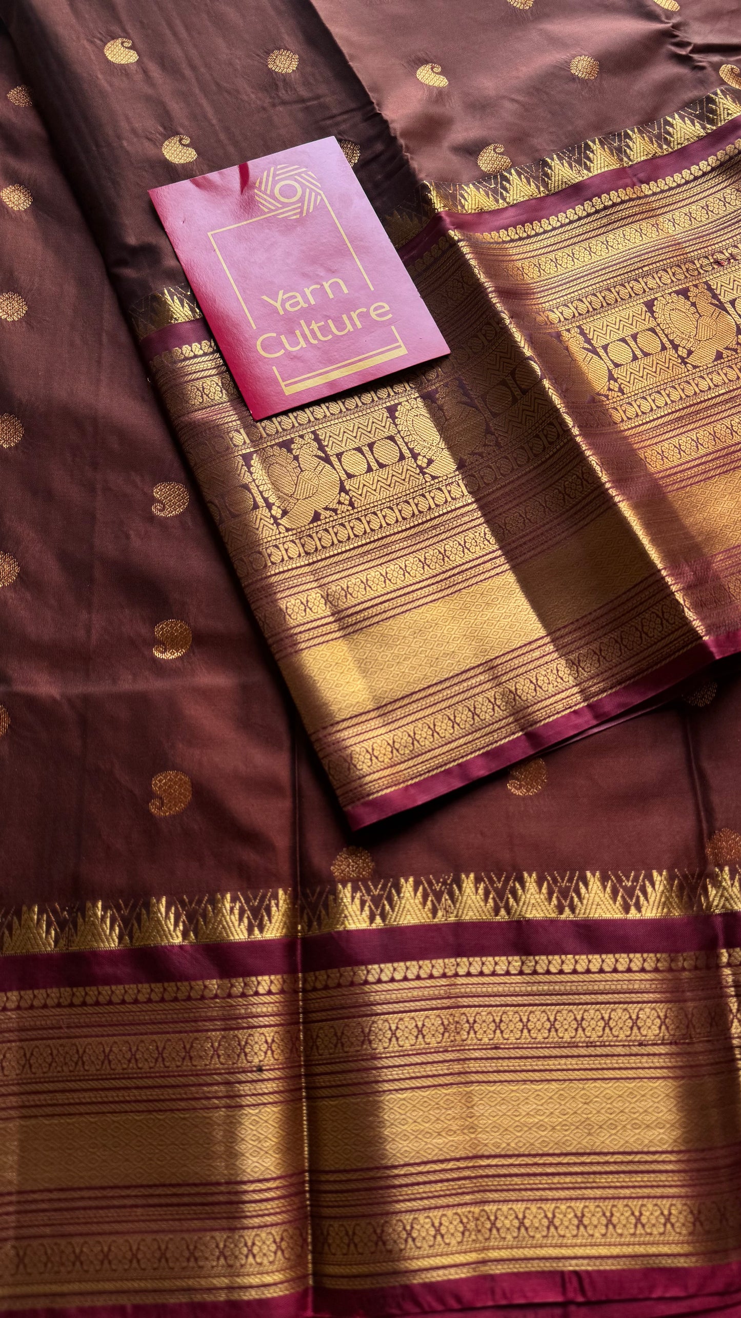 Brown with gold, handloom korvai kanchipuram semi silk - YCSOKSSFE40