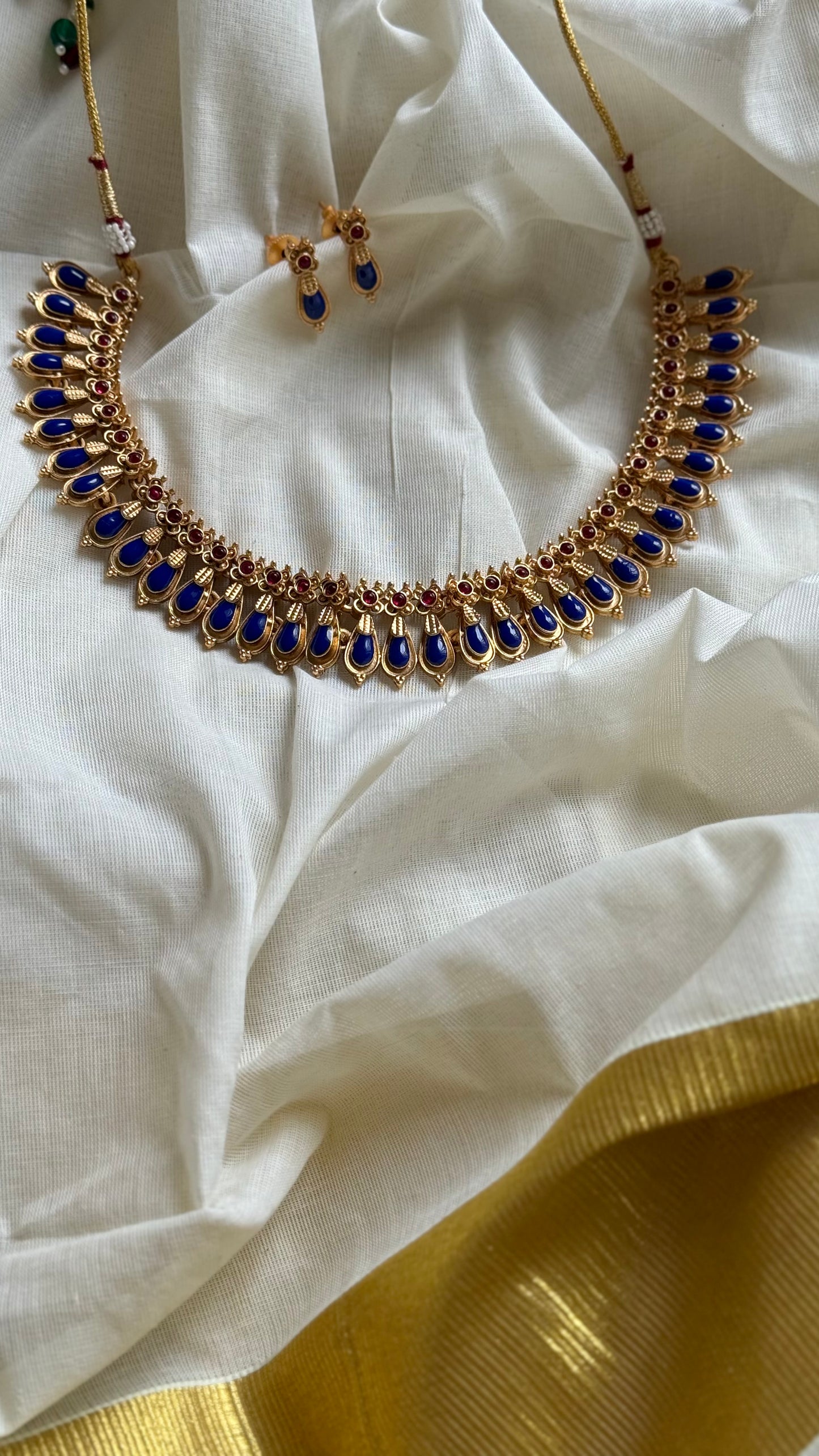 Blue nagapadam necklace with stud earrings - YCAGC138