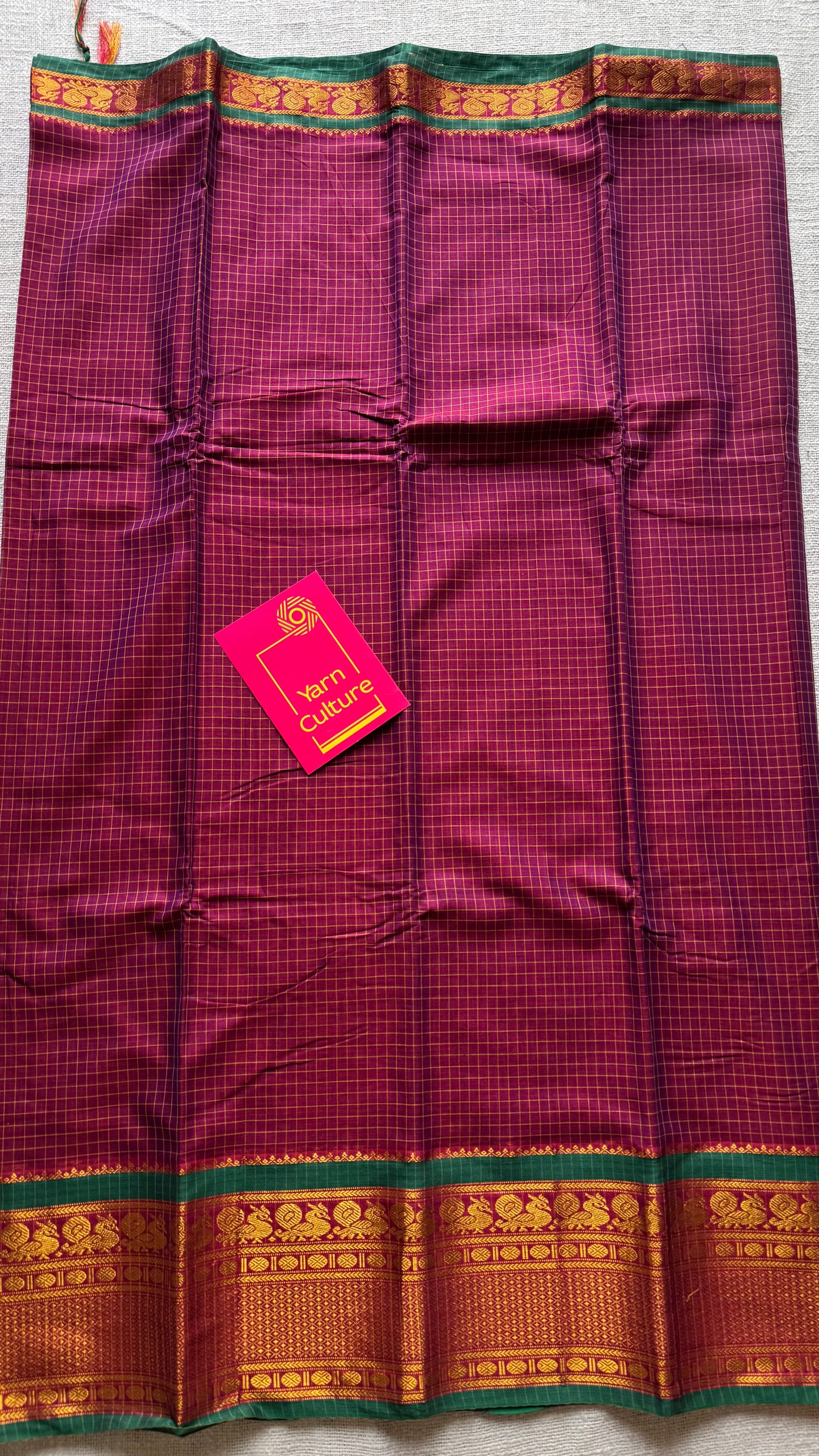 Purple pink (vadamalli) checks with zari border, premium narayanpet, soft cotton - YCWOTDOCNP04