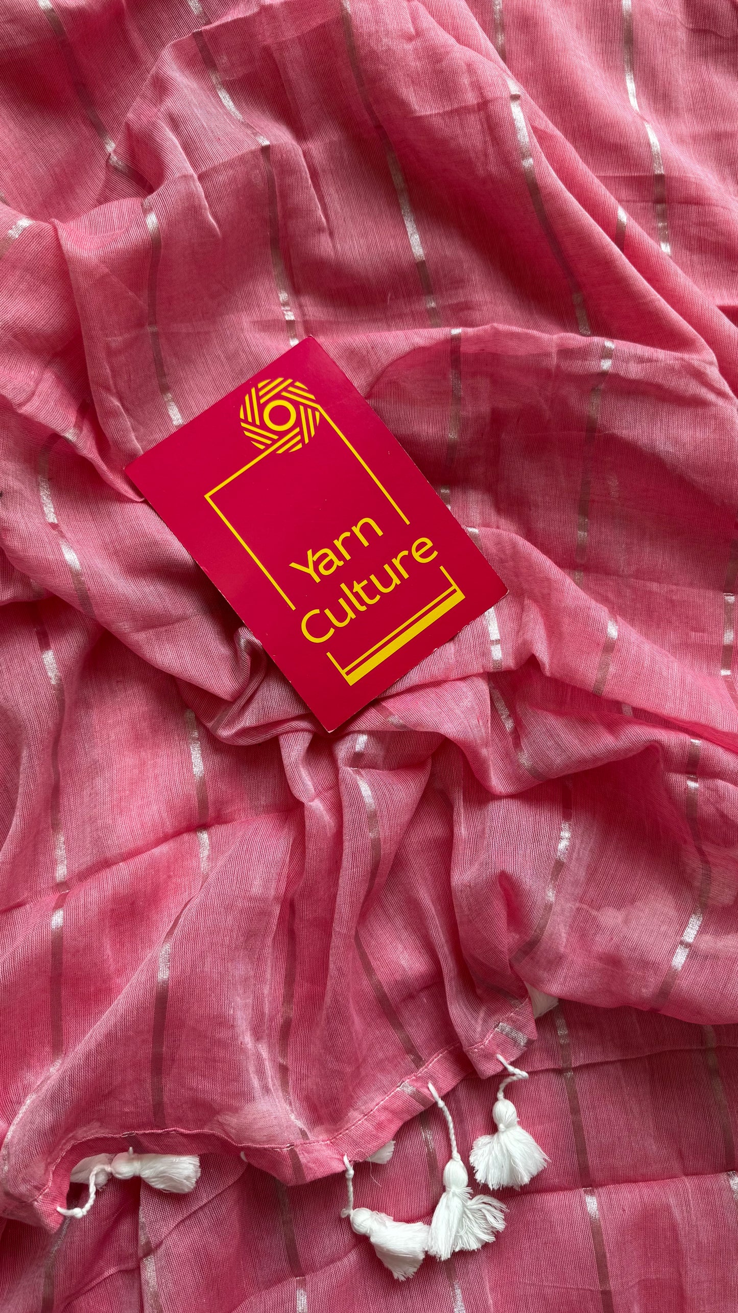 Candy Rose - pastel dusty pink with silver zari stripes, mul cotton - YCBCJULMS04