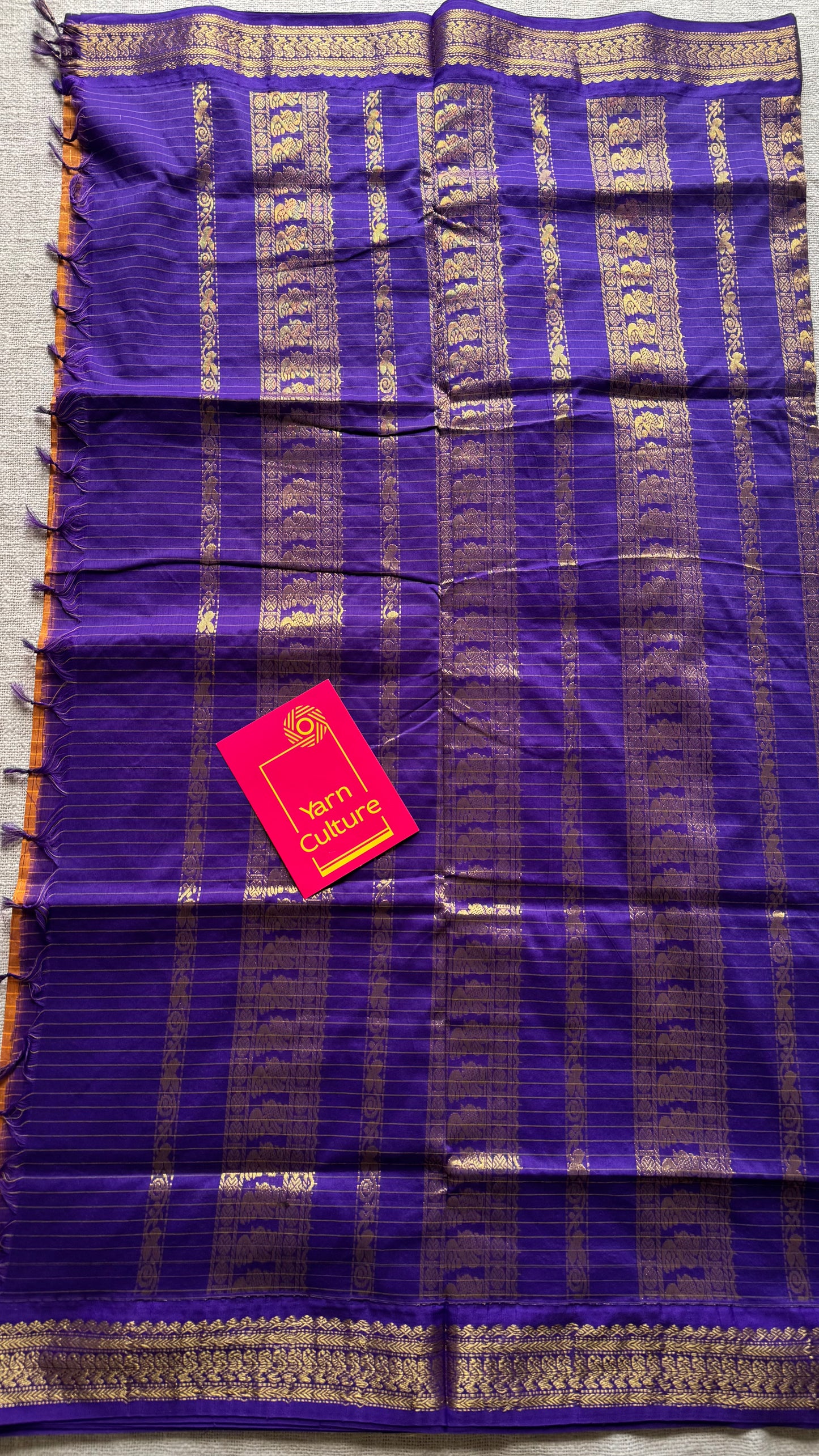 Yellowish orange with purple, checks - cotton silk - YCCOTNOCKC39