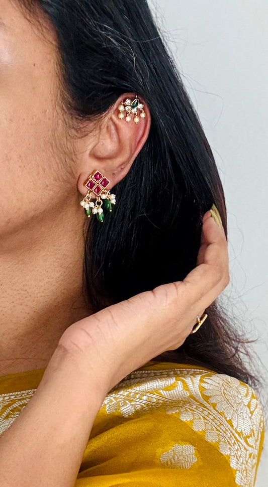 Bugadi clip-on (non pierced), green and white - YCAGEBU273