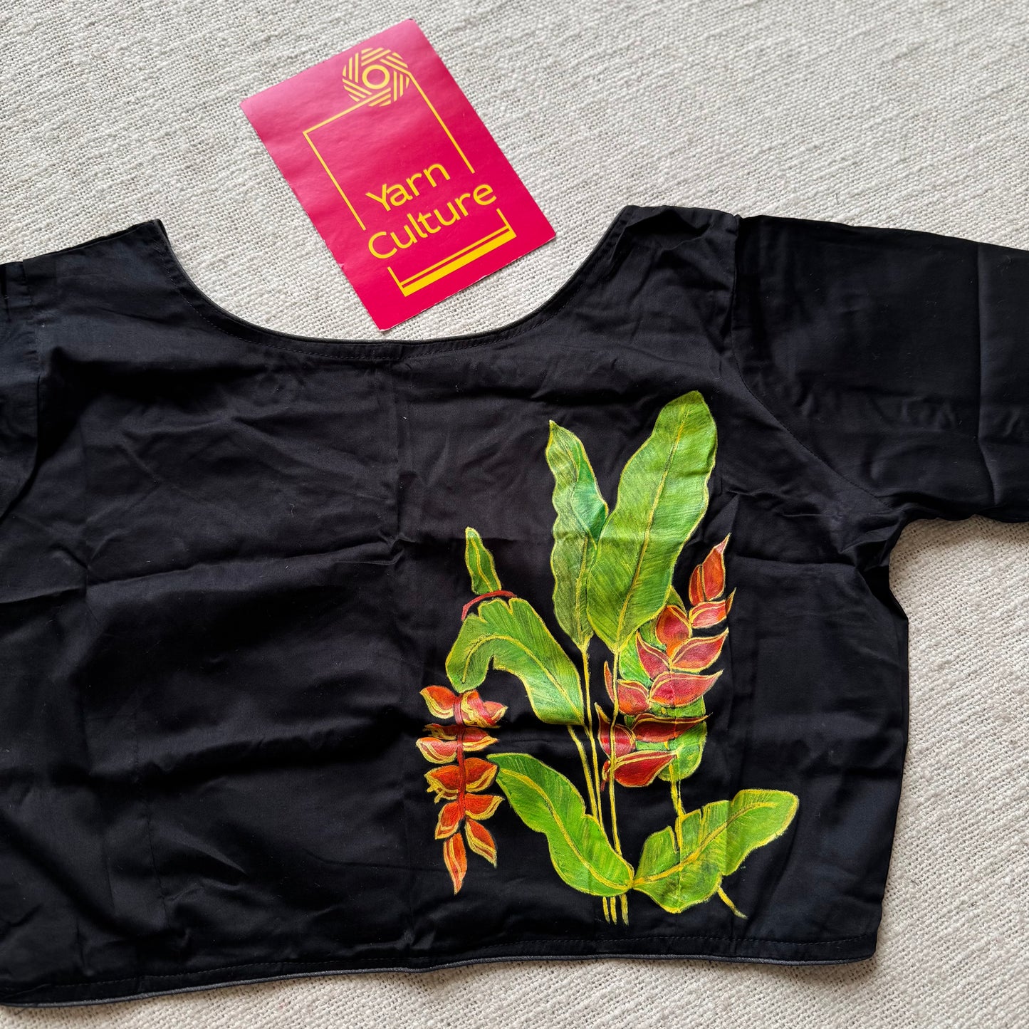 Black with painted backside, cotton silk, size 36 (alterable from 34-40), readymade blouse - YCBLAU03