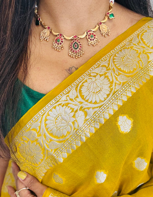 Kemp ruby and green stone pendant neckpiece with earrings - YCGPNP669