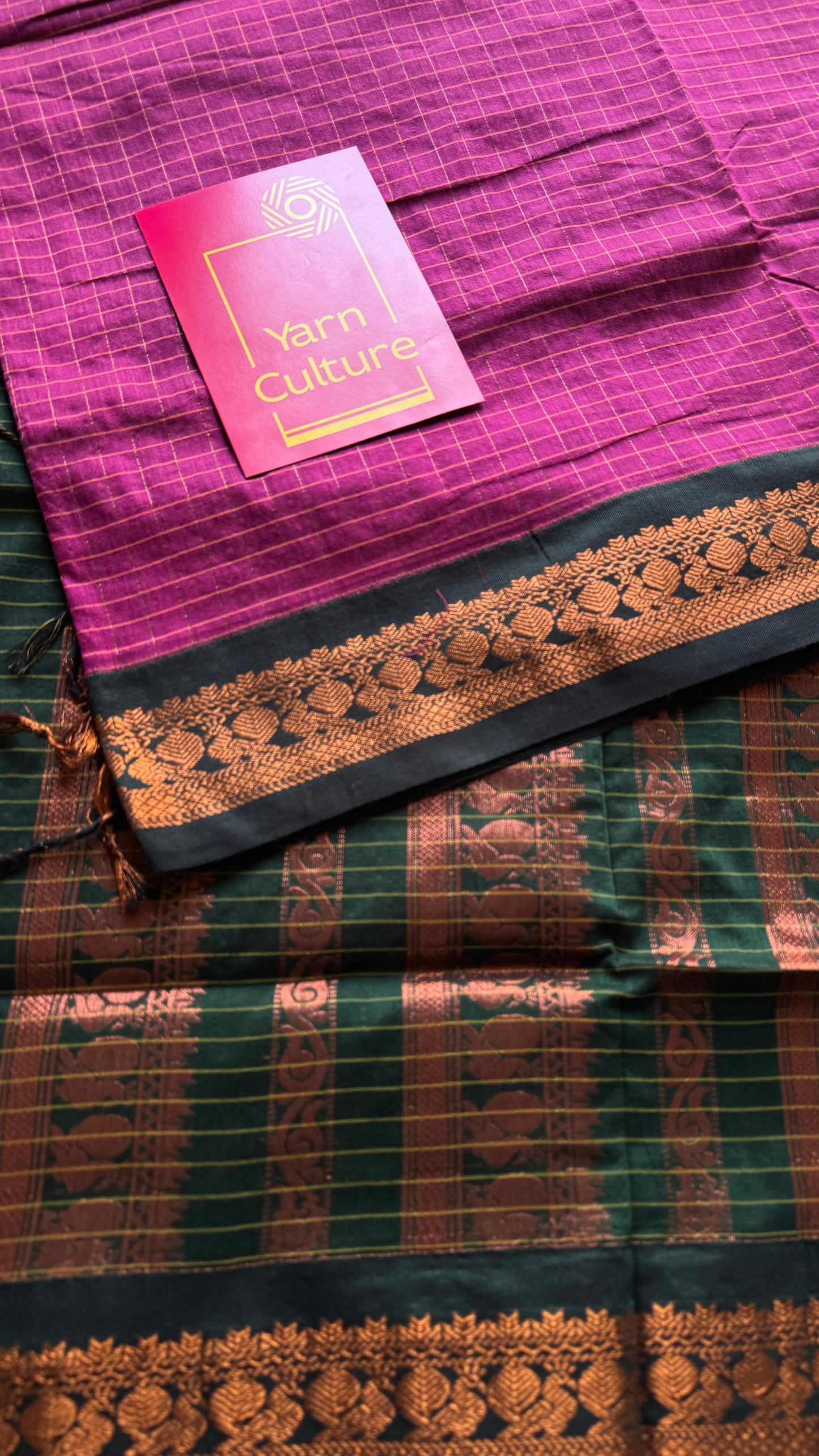 Dark pink with dark green, checks - cotton silk - YCCOTNOCKCS9