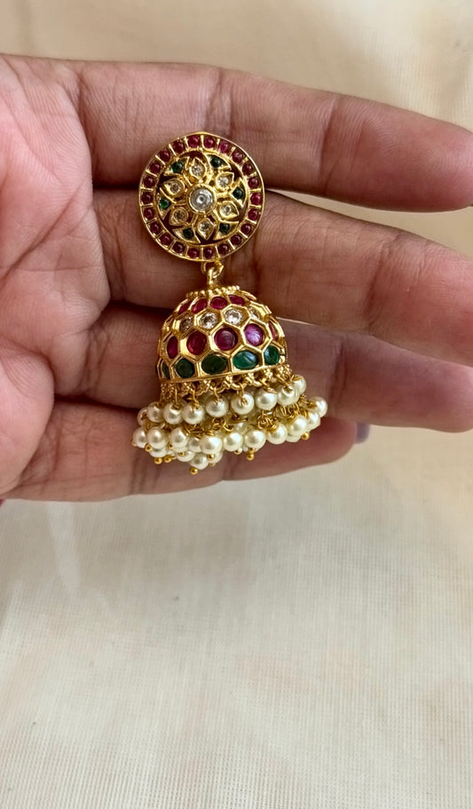 Ruby green pearl drops medium jhumka 2 - YCGPER831