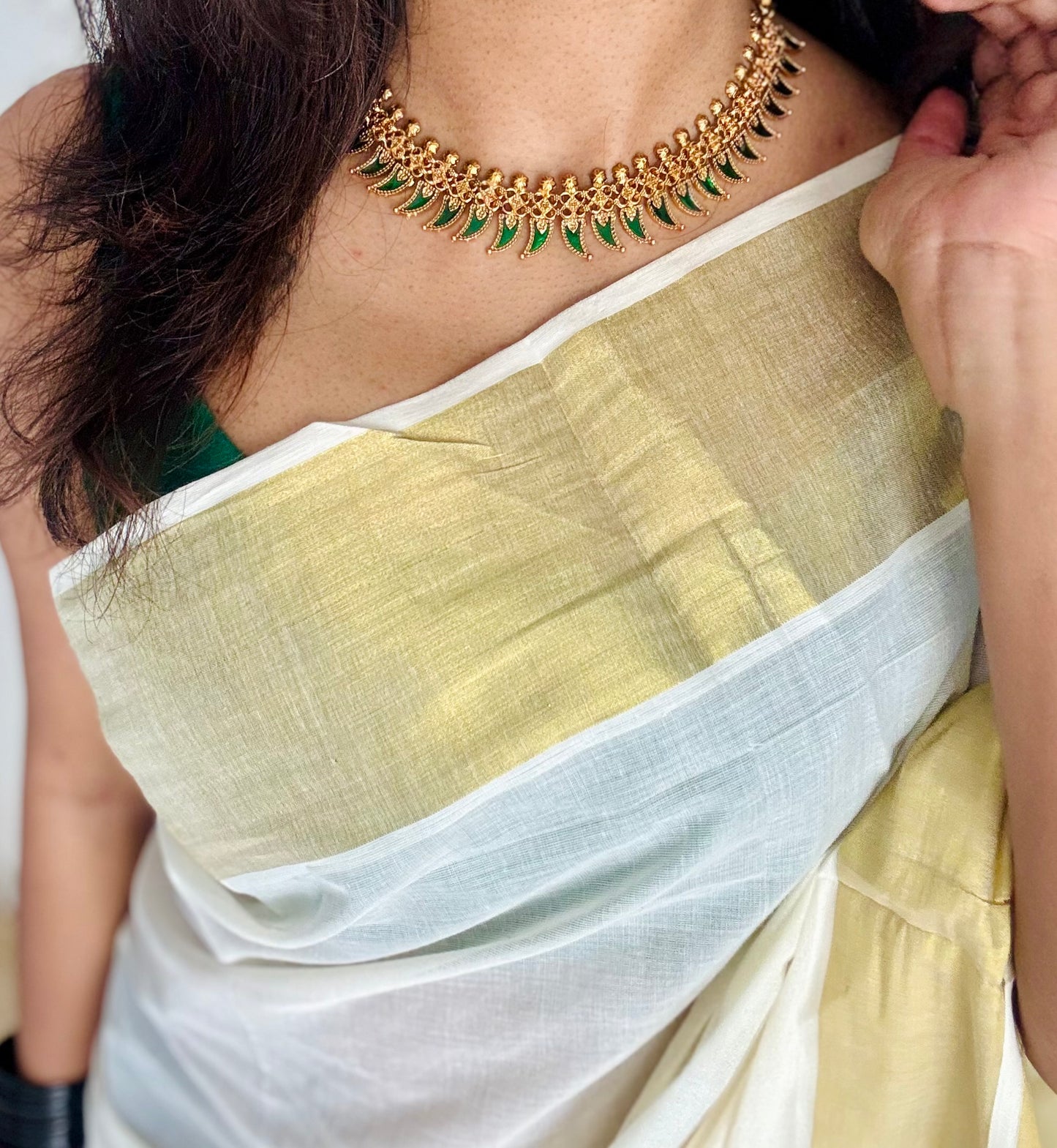 Green palakka neckpiece, with earrings - YCAGC239