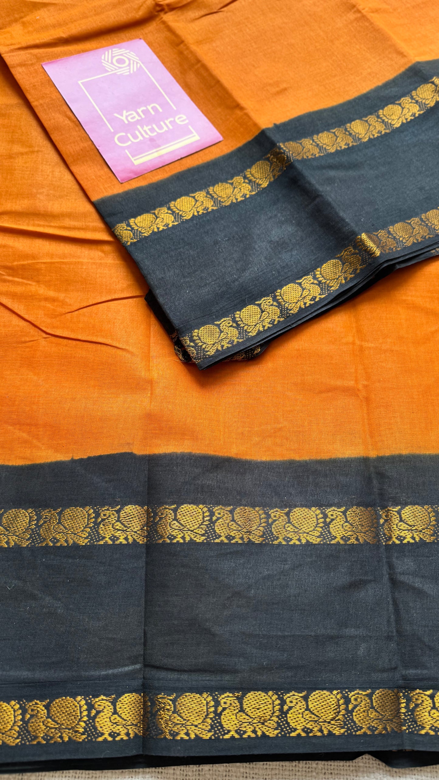 Fanta orange and black, rettaipettu peacock double border, madurai soft cotton - YCCOTNJULRS01