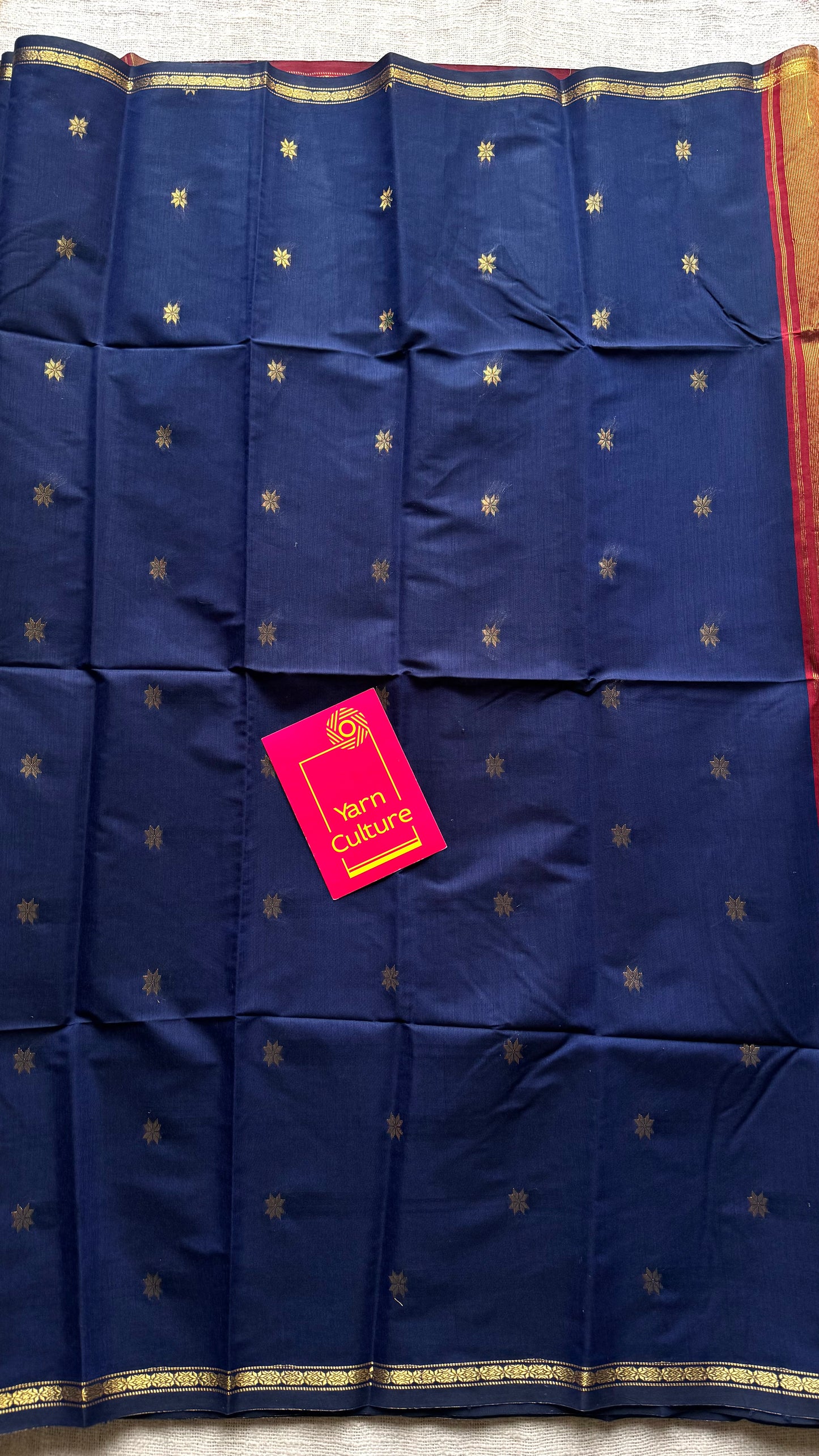 Dark blue with red, gold buttas, semi maheshwari cotton silk - YCCOTNFEJUSM05