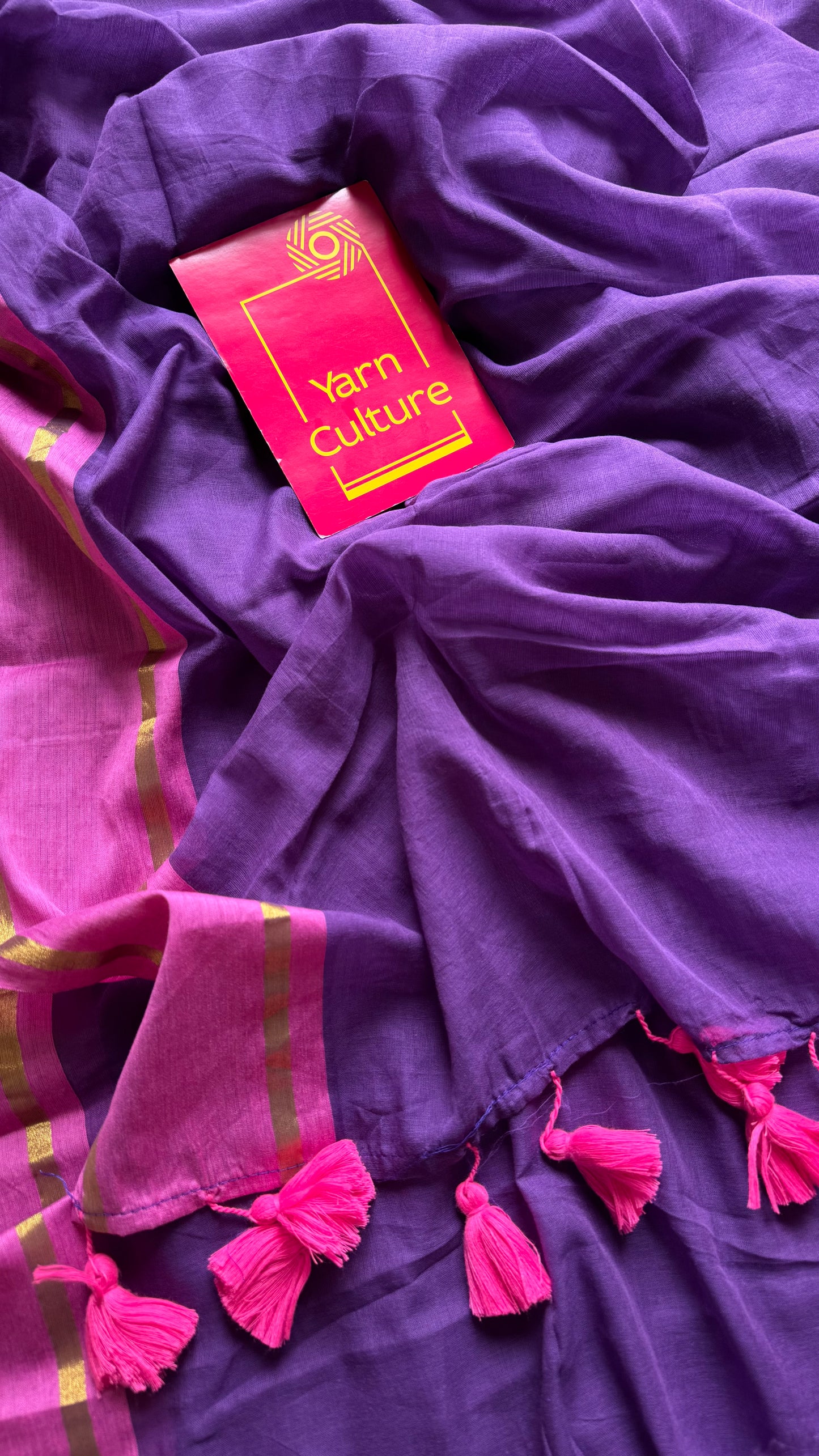 Purple mul with pink contrast border, gold zari - YCBCMCLSE22