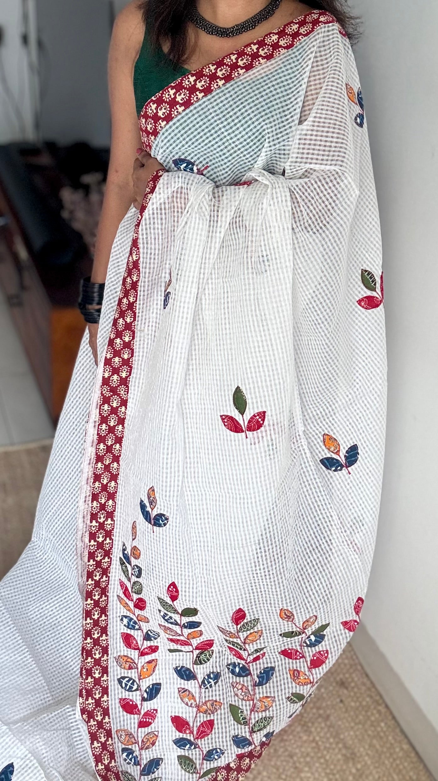 White kota with ajrakh cutwork and border - YCON25TORAK01