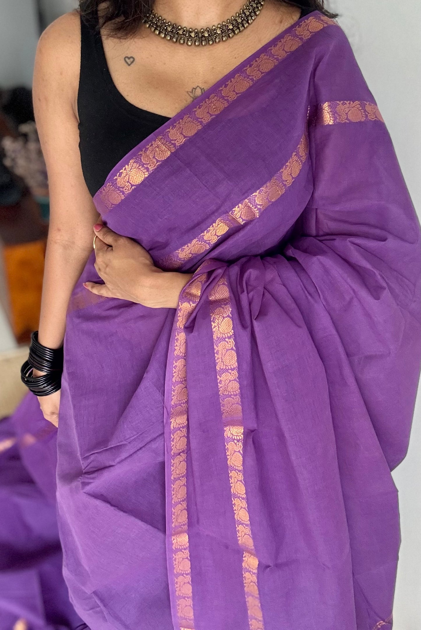Purple rettaipettu peacock double border with contrast blouse - madurai kattuchayam- YCCOTNAURS12