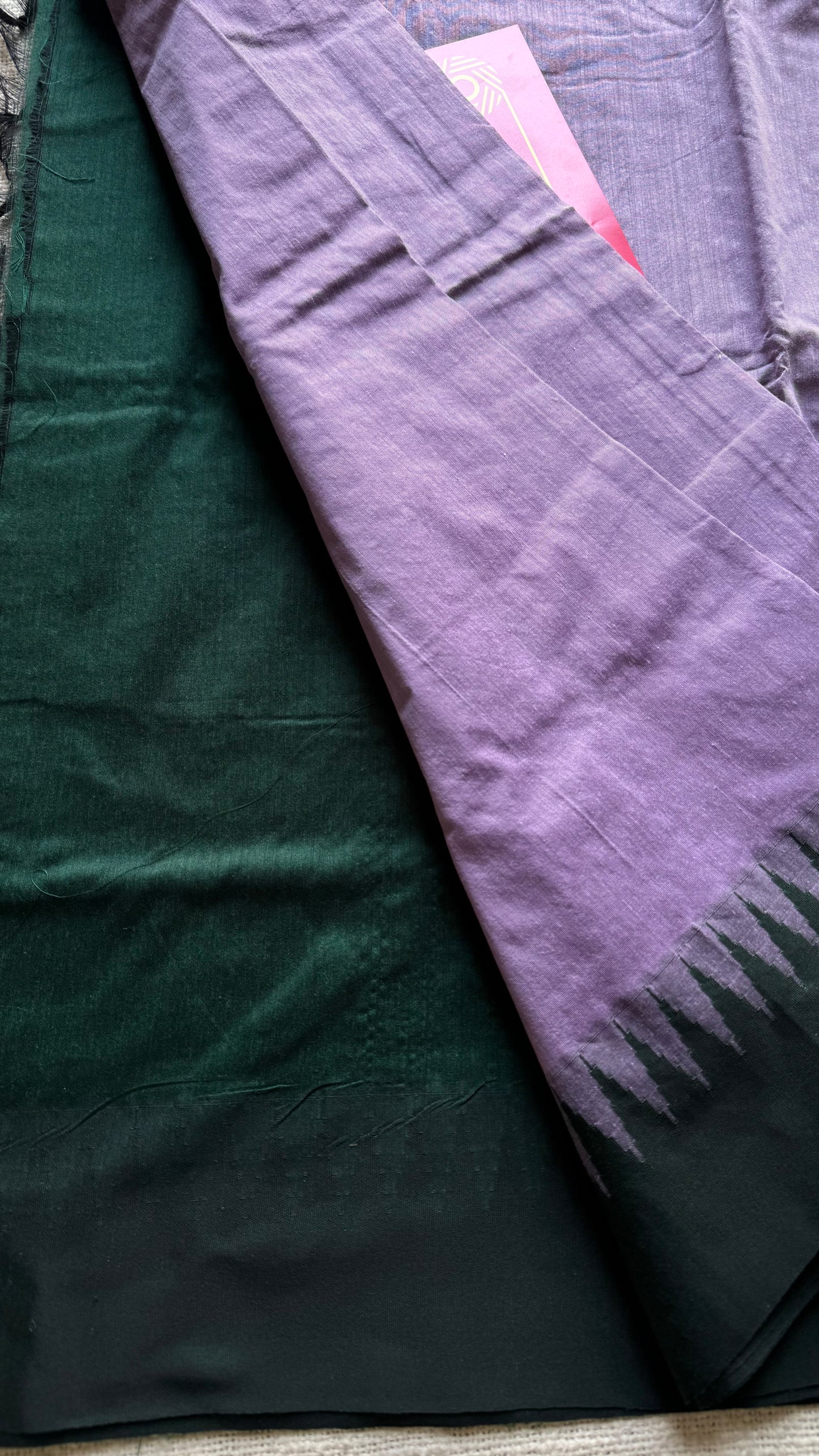Lilac with dark green temple border - cotton silk - YCCOTNOCKCS7