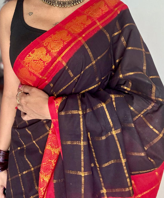 Black with red pavithra kattam sungudi, madurai cotton - YCCOTNMSAP142