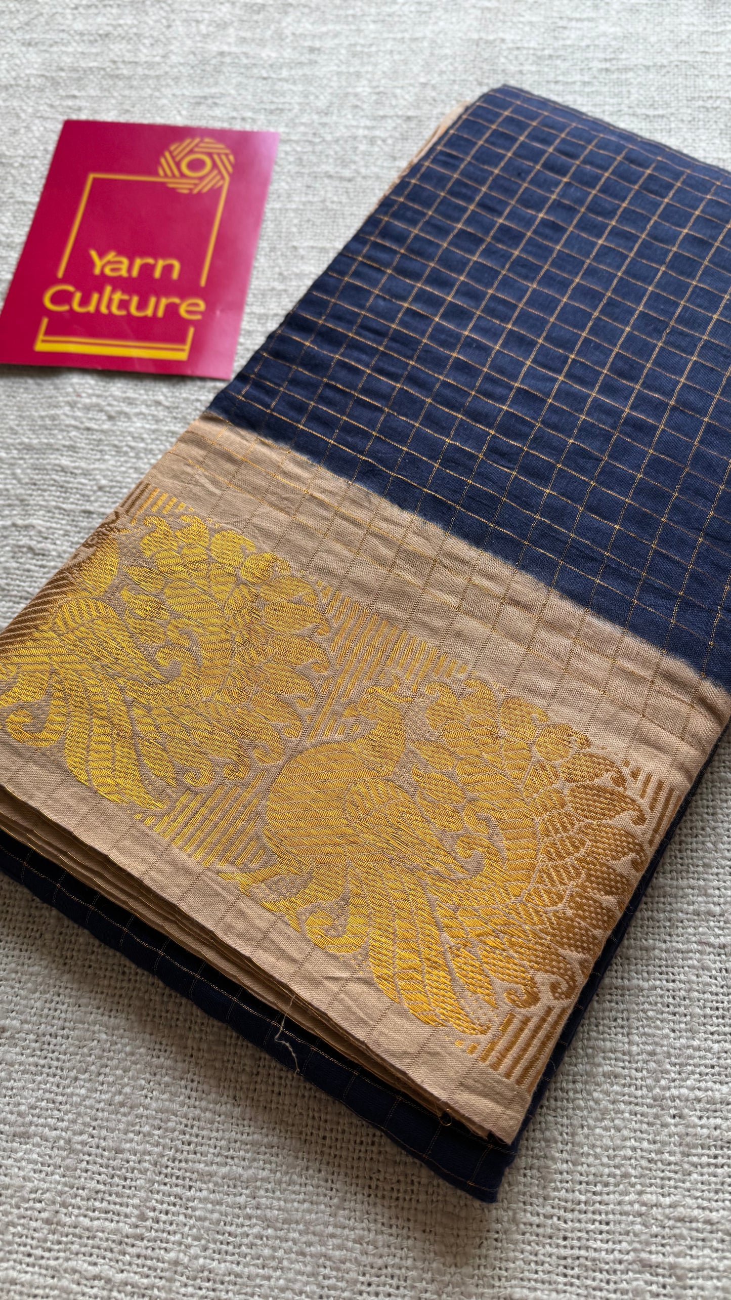 Navy blue with cream checkered sungudi, madurai cotton - YCCOTNOCSC24