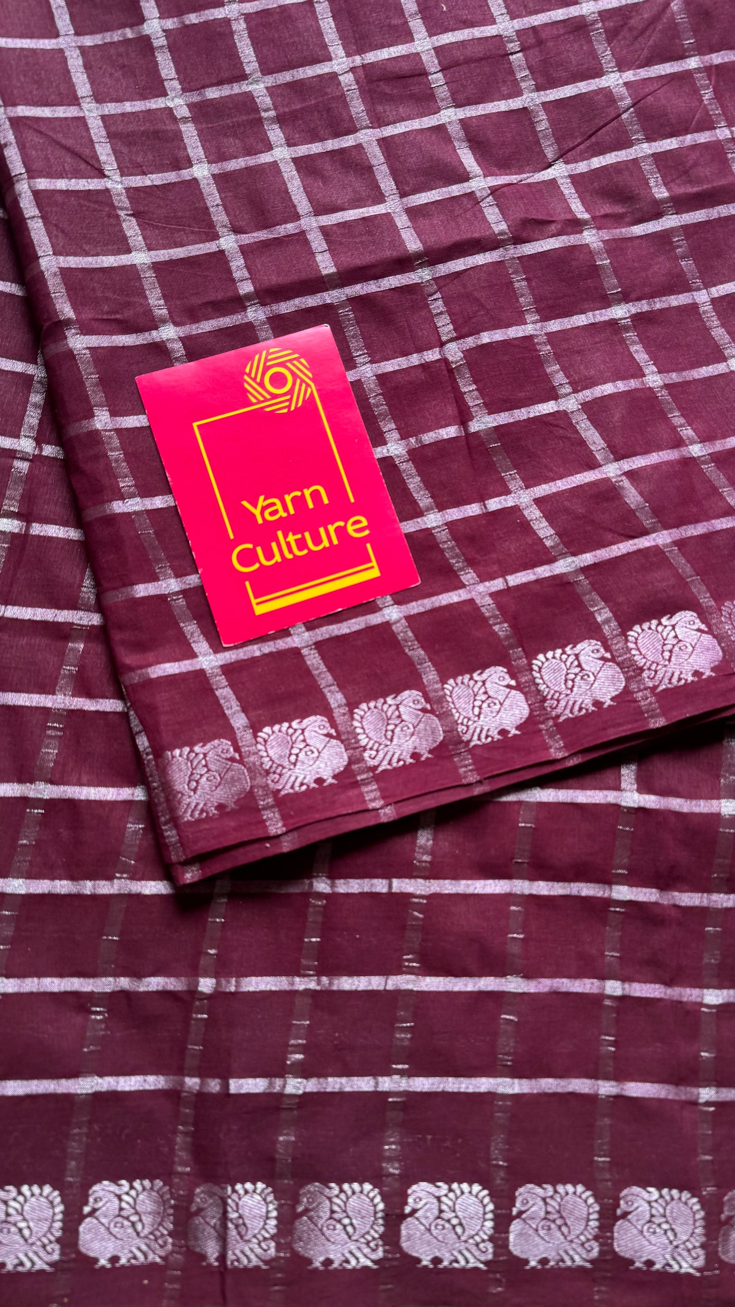 Wine silver pavithra kattam sungudi, madurai cotton - YCCOTNSEMS09