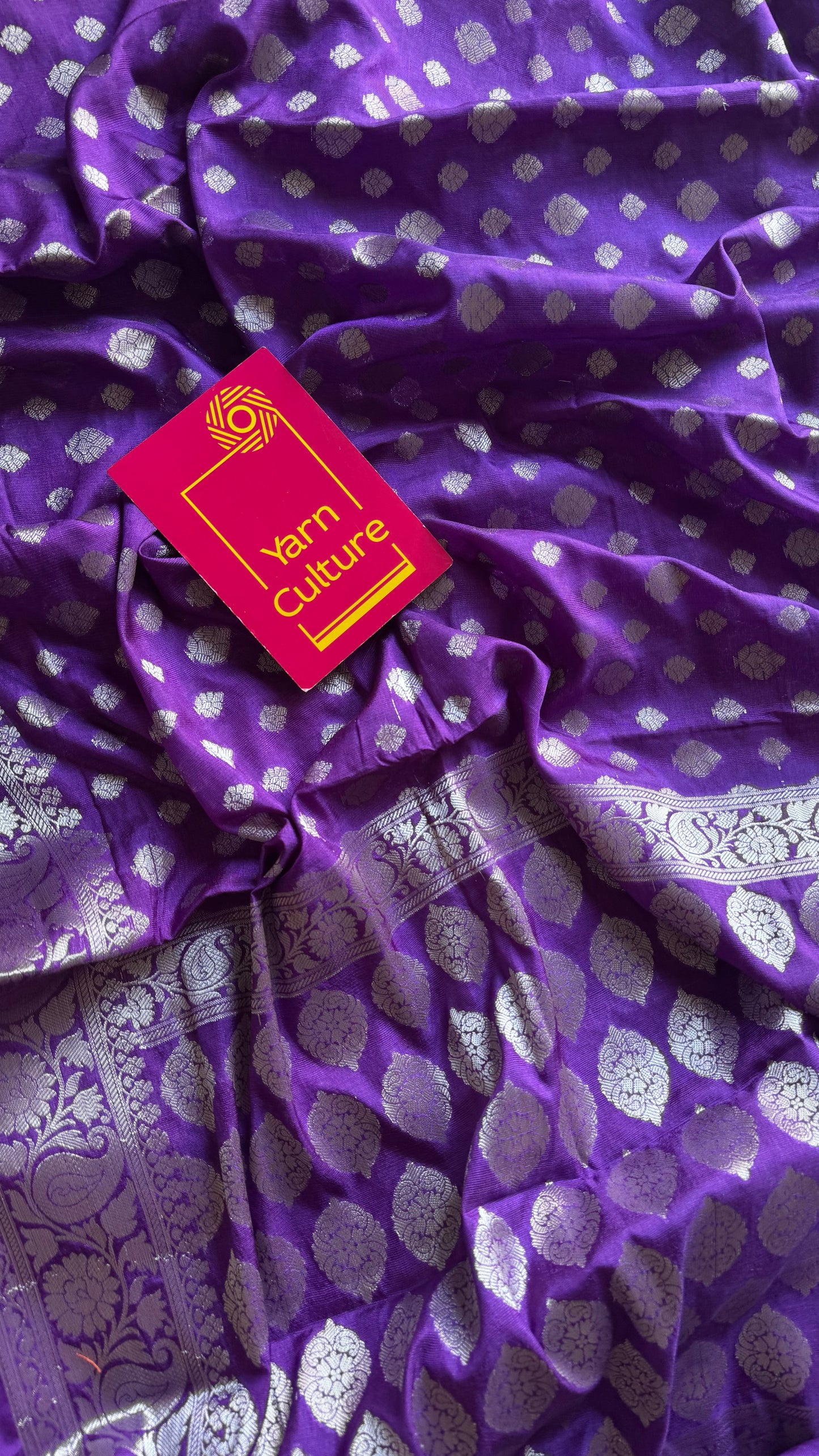Purple, silver buttas and zari, Banarasi semi-silk - YCDESE44