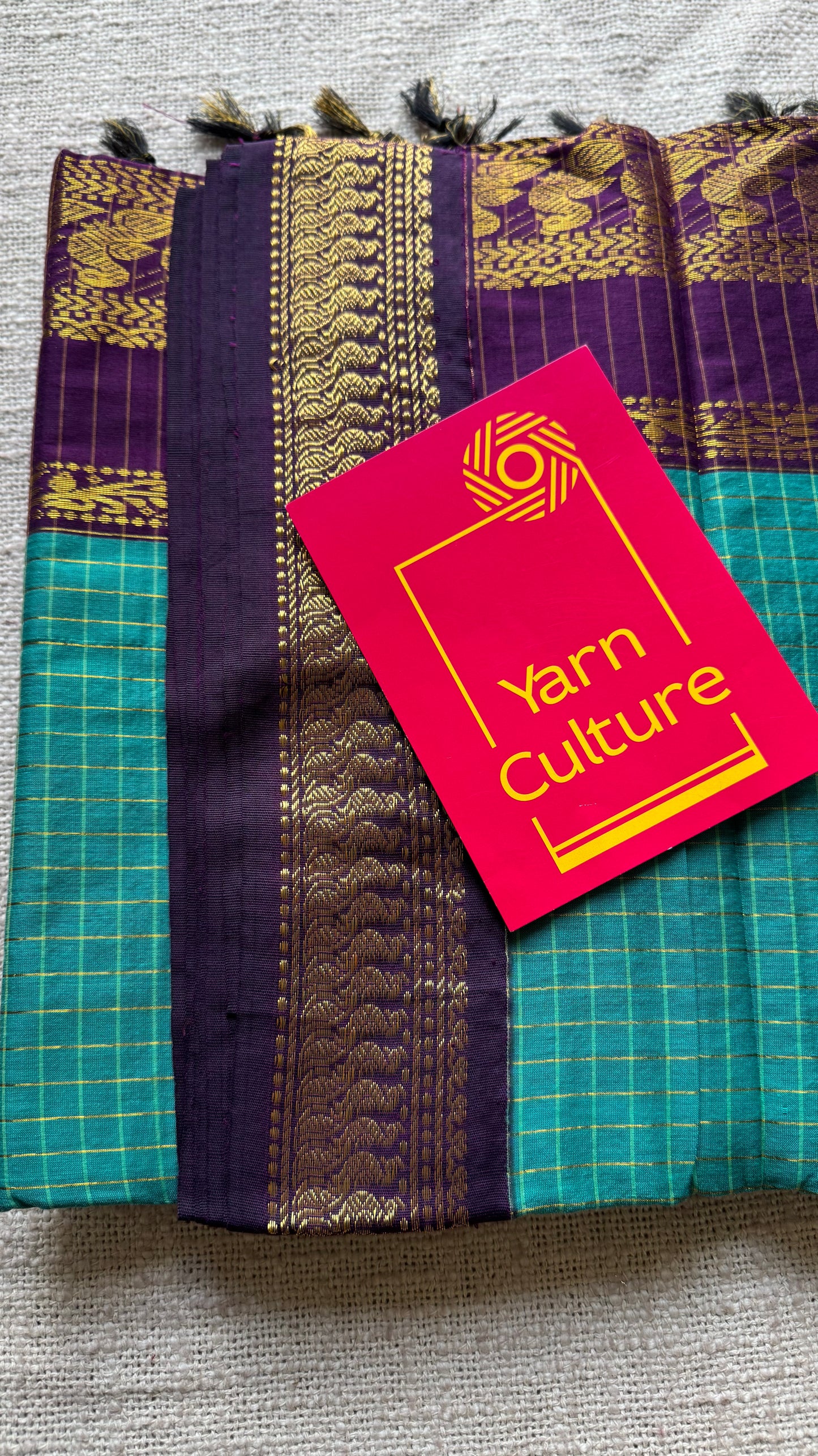 Turquoise with dark wine, checks - cotton silk - YCCOTNOCKC38