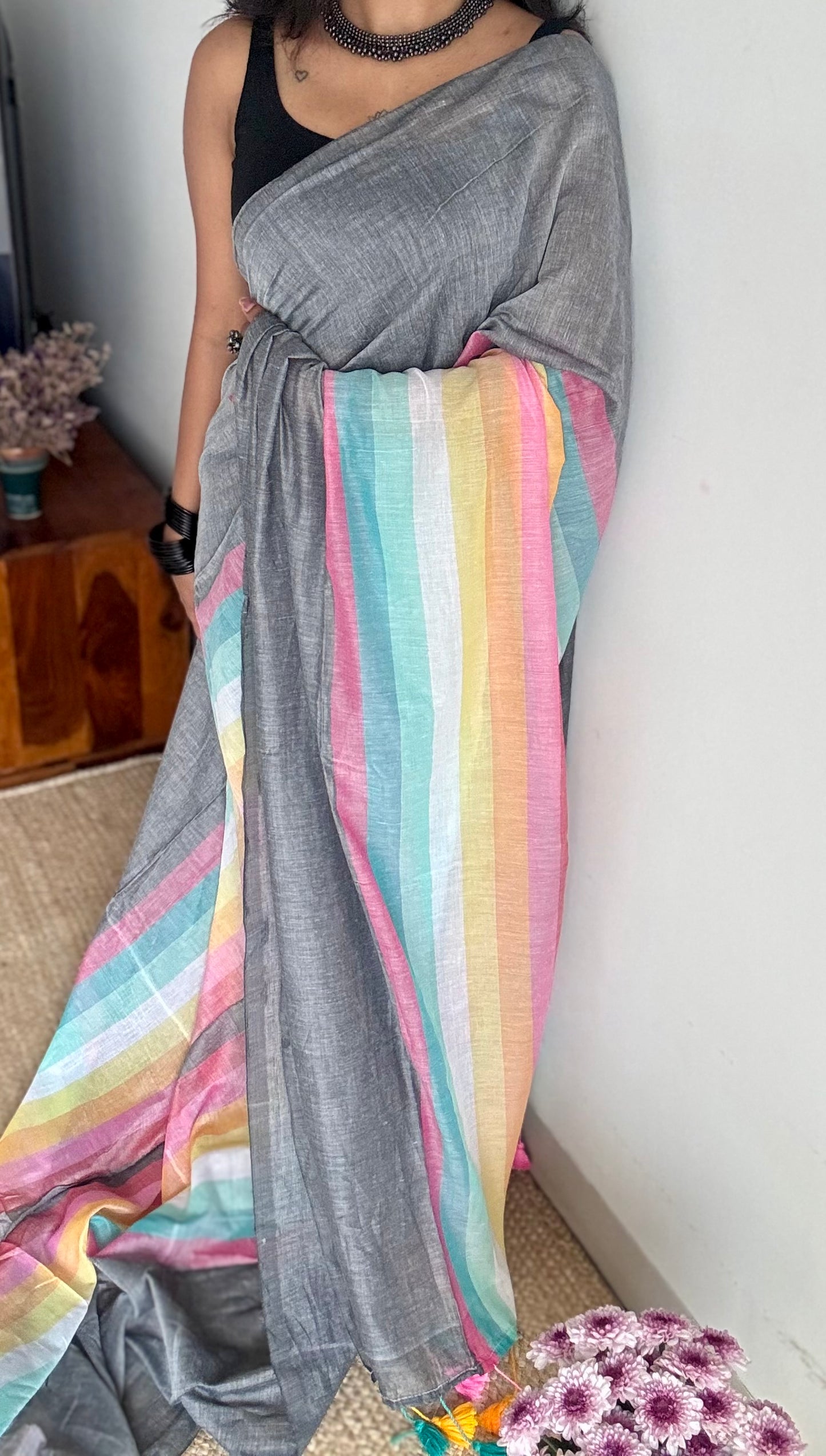 Grey with colourblocks, mul cotton - YCBCJULMR13
