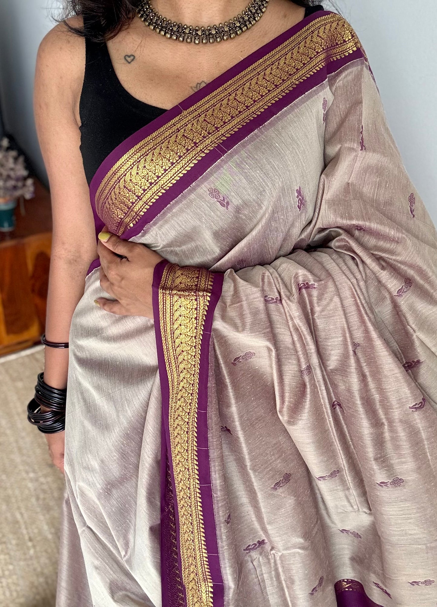 Grey with purple - cotton silk - YCCOTNSEKCS03