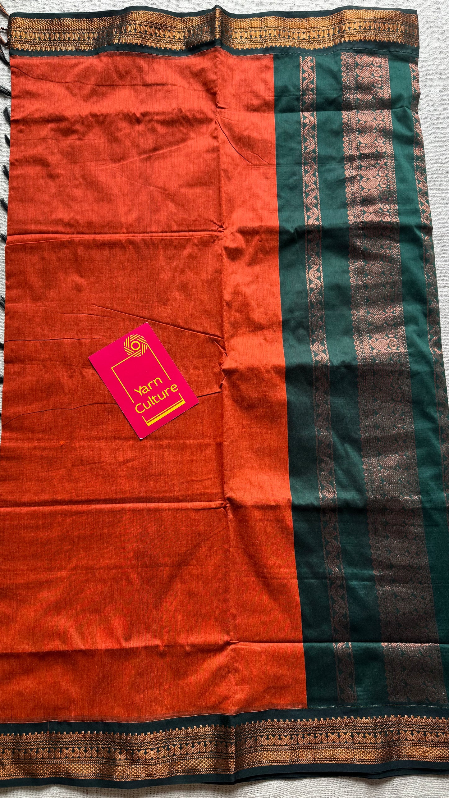 Orange with dark green - cotton silk - YCCOTNSEKCS04