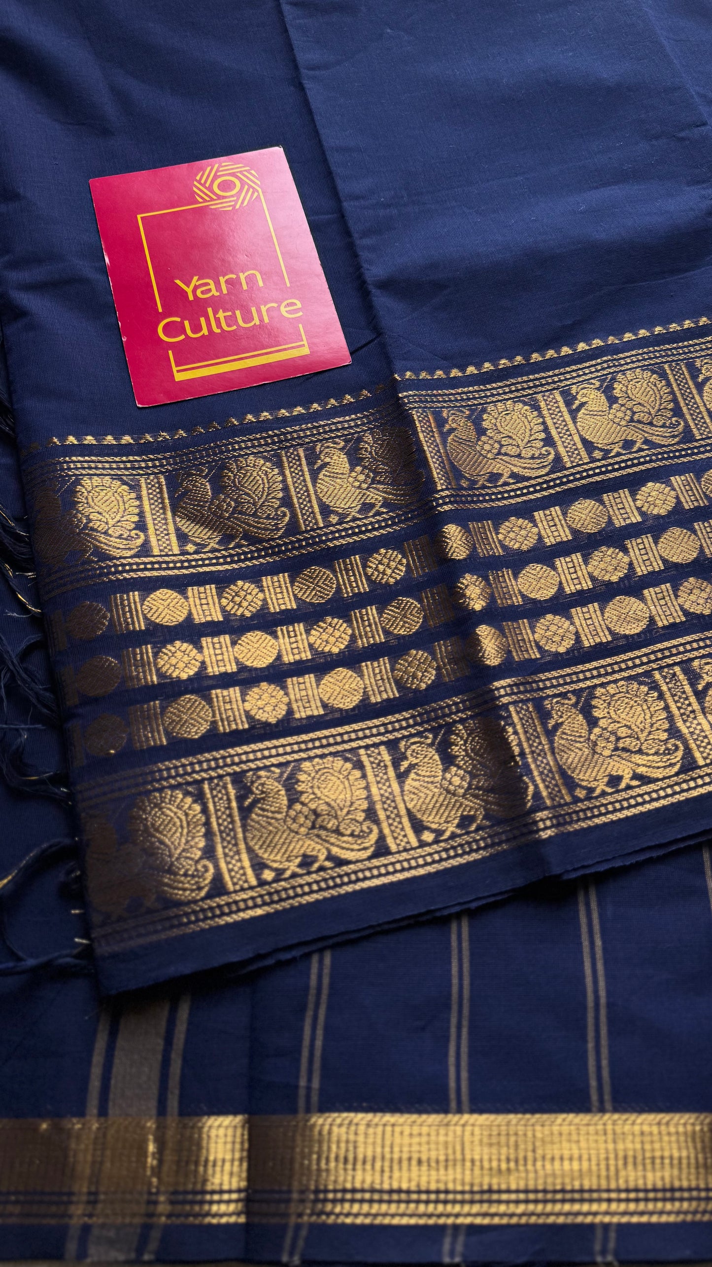 Dark blue with single side broad zari border, chettinad cotton - YCCOTNAUC55