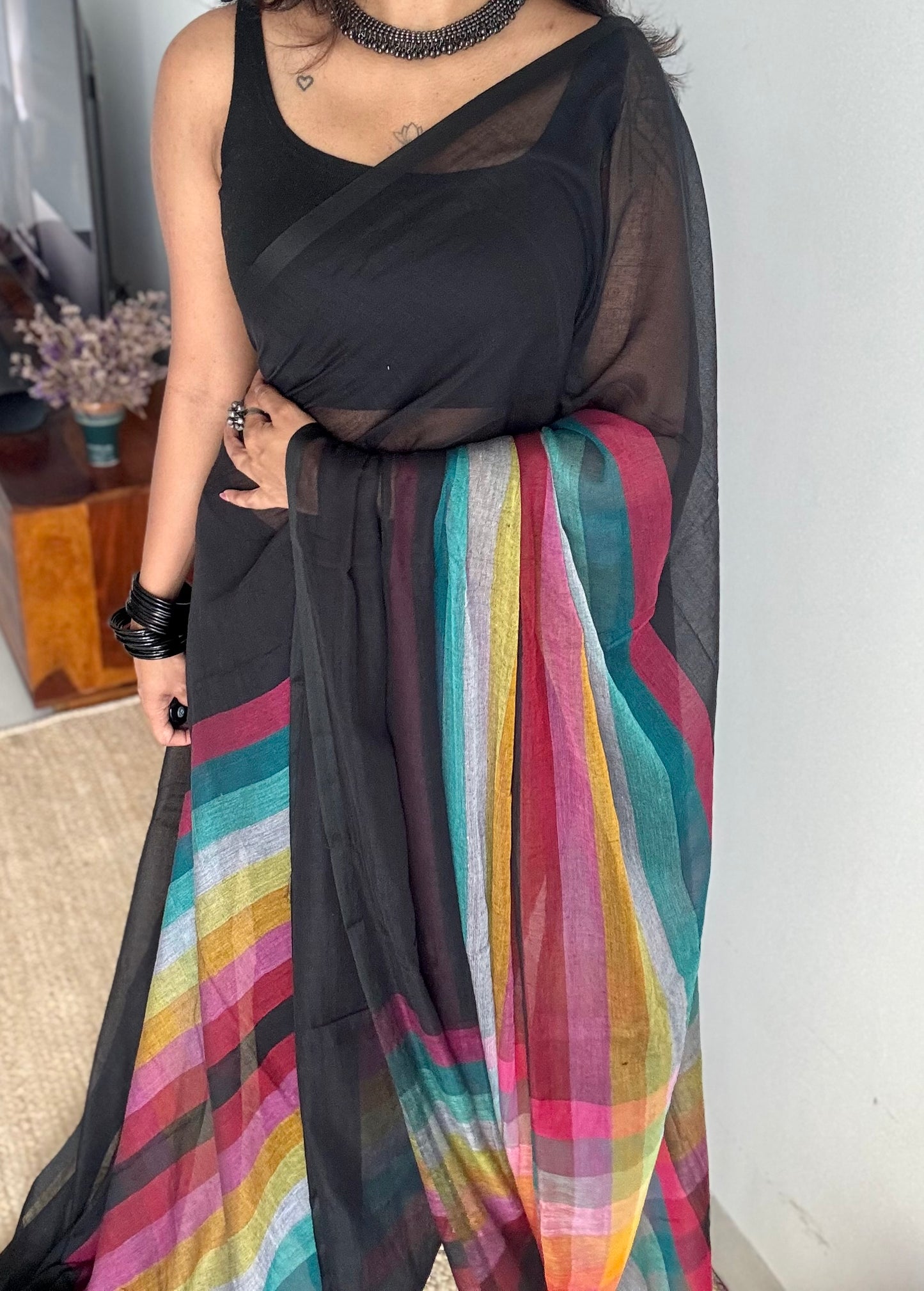 Black with colourblocks, mul cotton - YCBCJULMR11