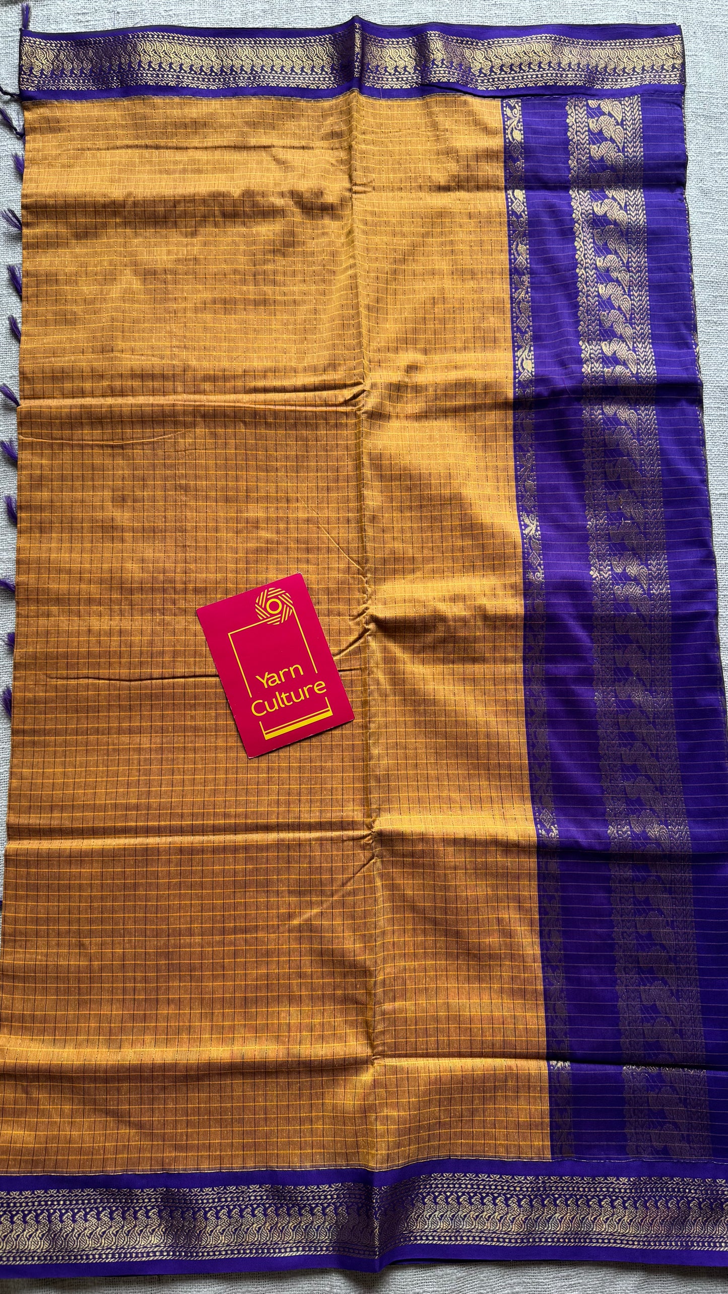 Yellow with purple, checks - cotton silk - YCCOTNSEKCS09