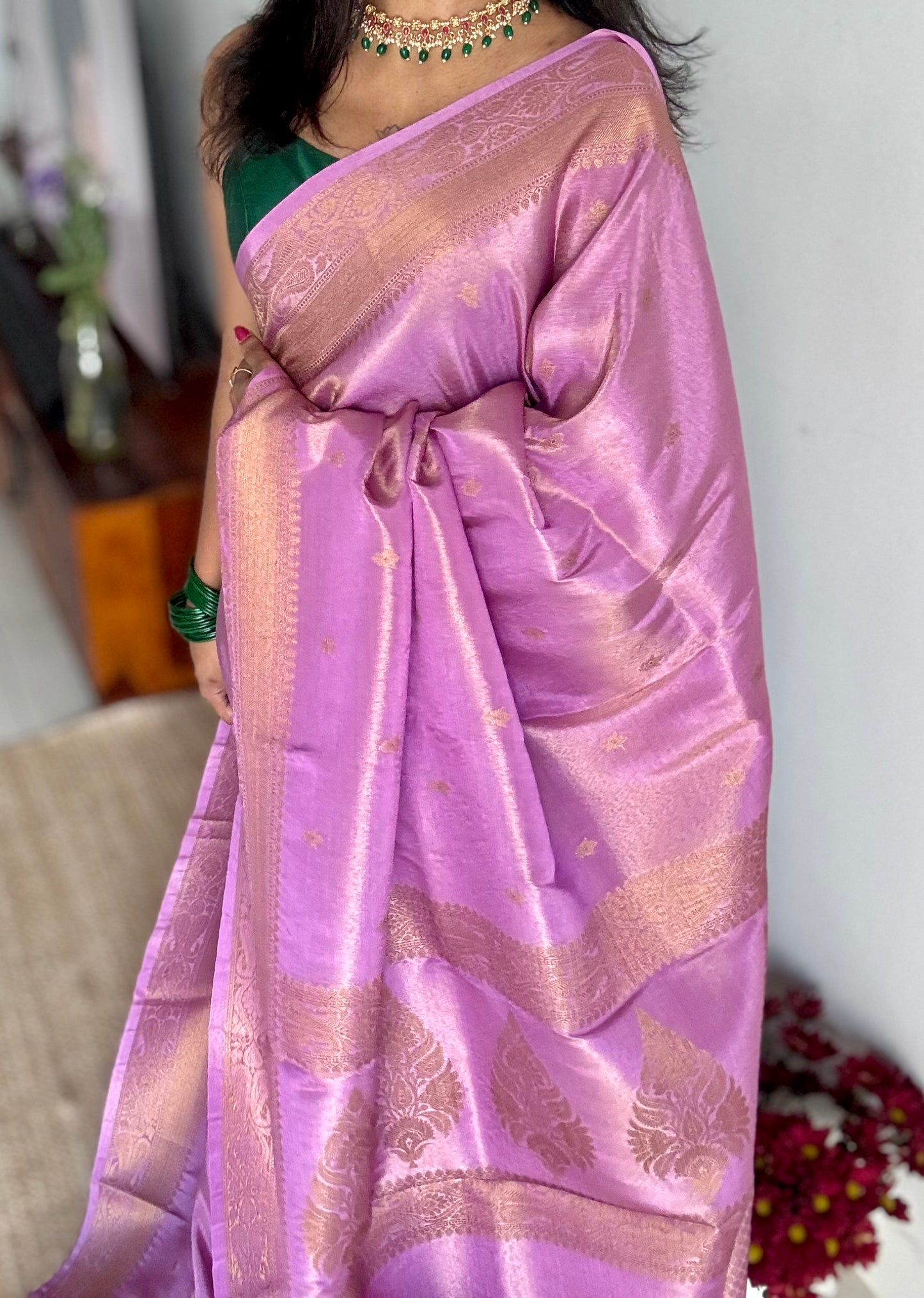 Lilac with gold dual tone, Banarasi semi-silk - YCDESE08