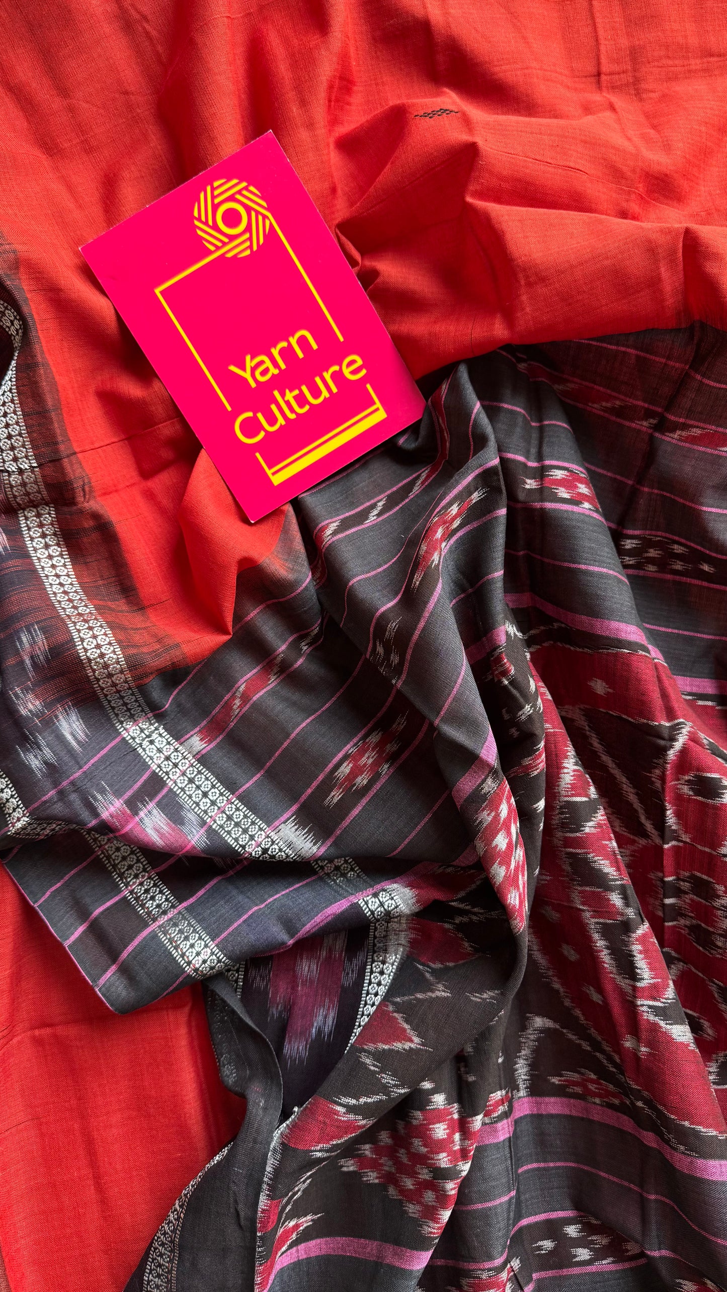 Palasha - brick red Sambalpuri handloom cotton - YCHOTESJA204