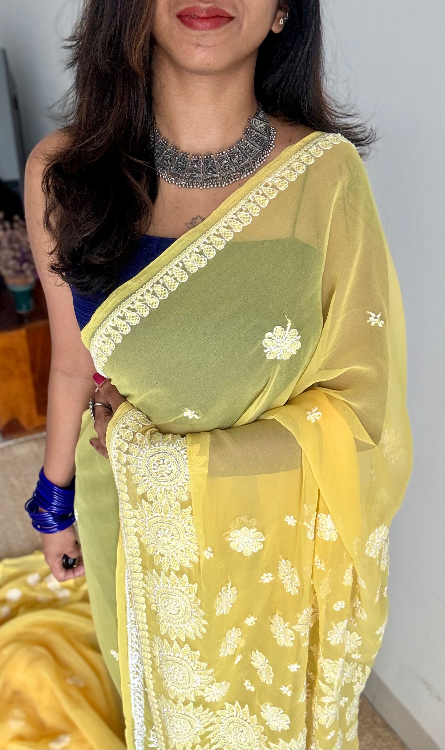 Pehli Subah (first morning) - Yellow Chikankari, georgette YCSLCJULCK01