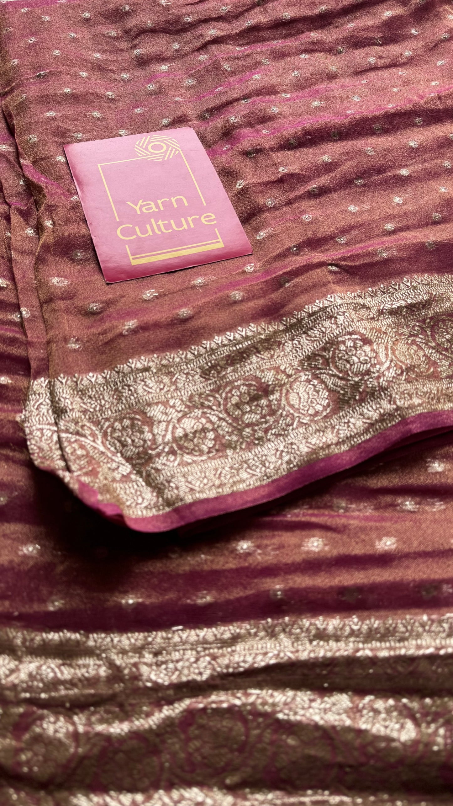 Magenta pink with gold double tone, soft crushed tissue, thread zari - YCDOSFEJUTB01
