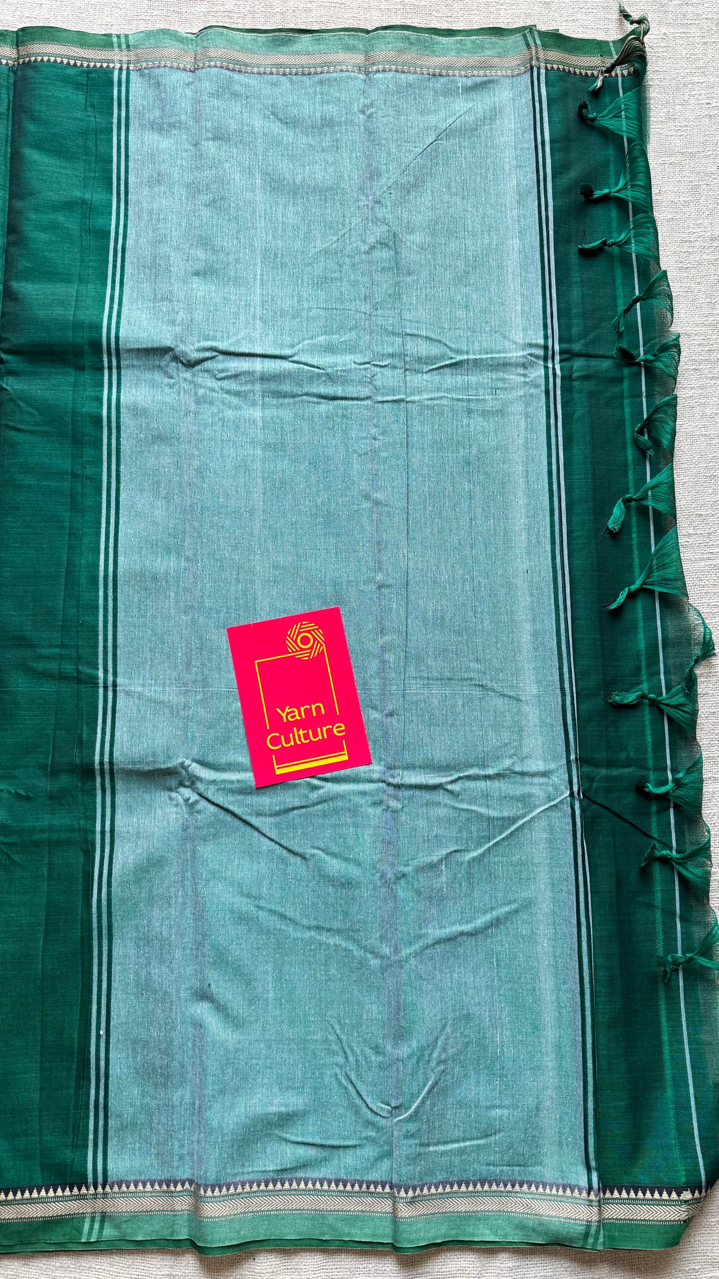 Dark green with light green border narayanpet saree, soft cotton - YCWOTDNPFE37