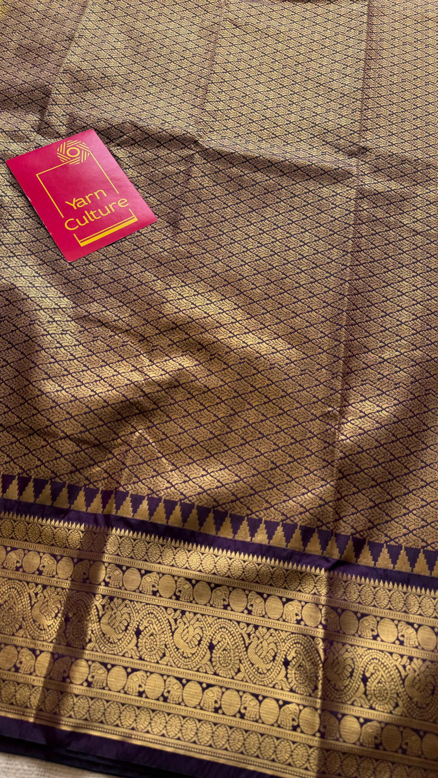 Vaidhi - mustard with deep purple, handloom korvai semi silk - YCCOTNFEJUKS02