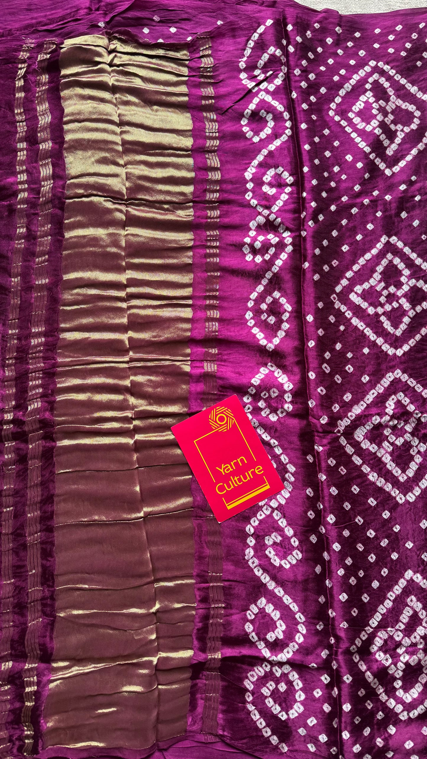 Wine crushed bandhani modal silk with lagdi patta (zari pallu) - YCDESE29